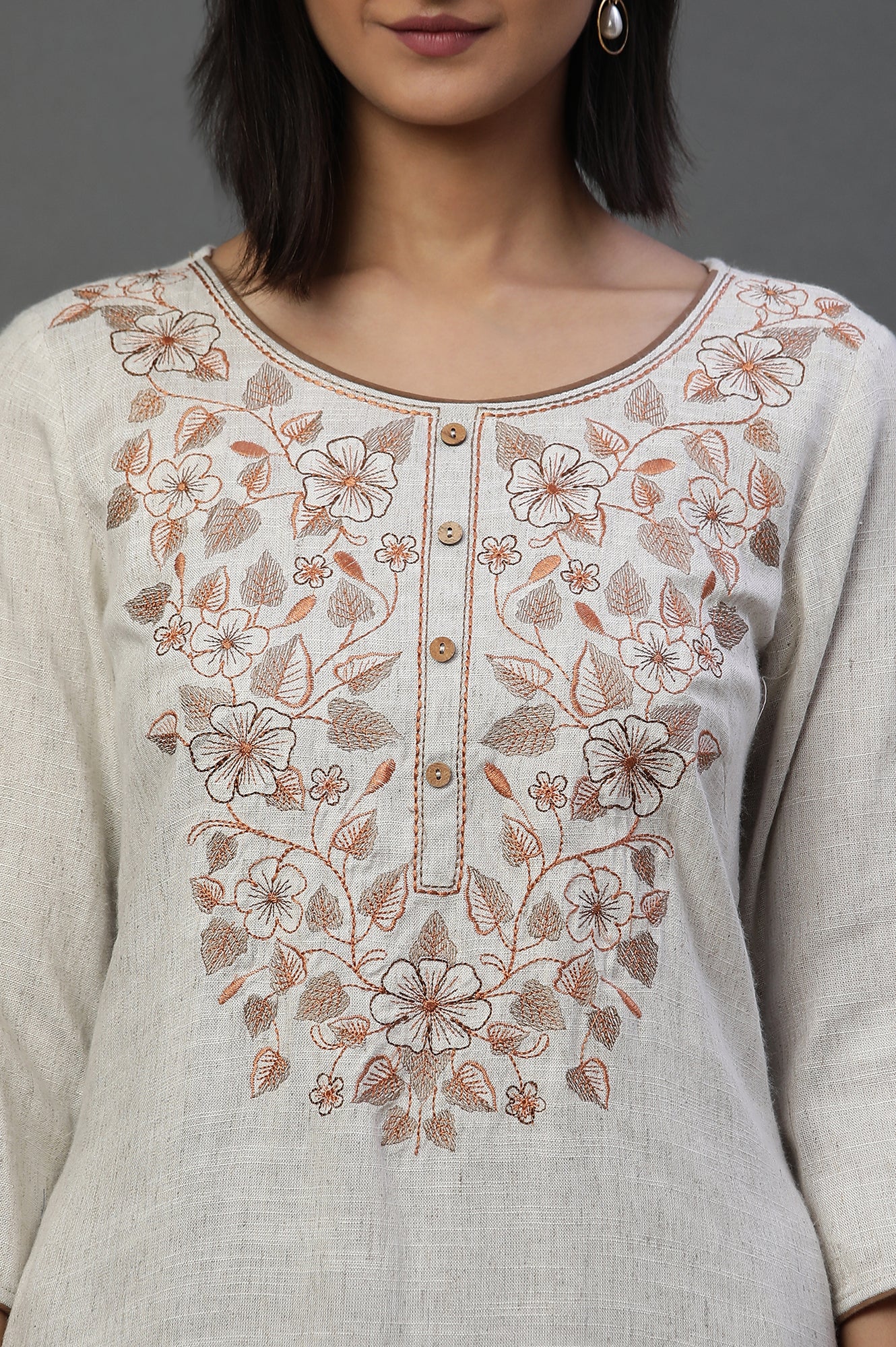 Natural Yarn Dyed Embroidered Kurta - Image 6