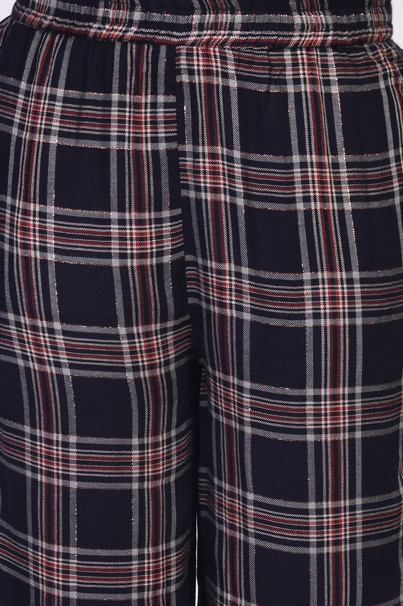 Navy Blue Checkered Straight Rayon Kurta with Palazzo Co-ord Set - Image 7