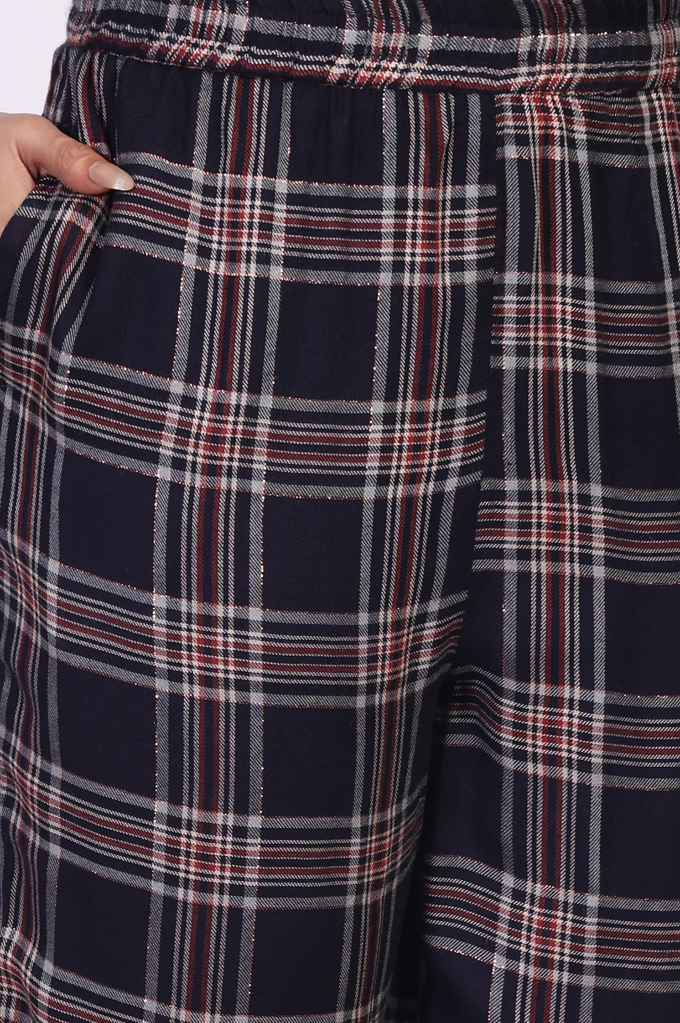 Navy Blue Checkered Straight Rayon Kurta with Palazzo Co-ord Set - Image 8