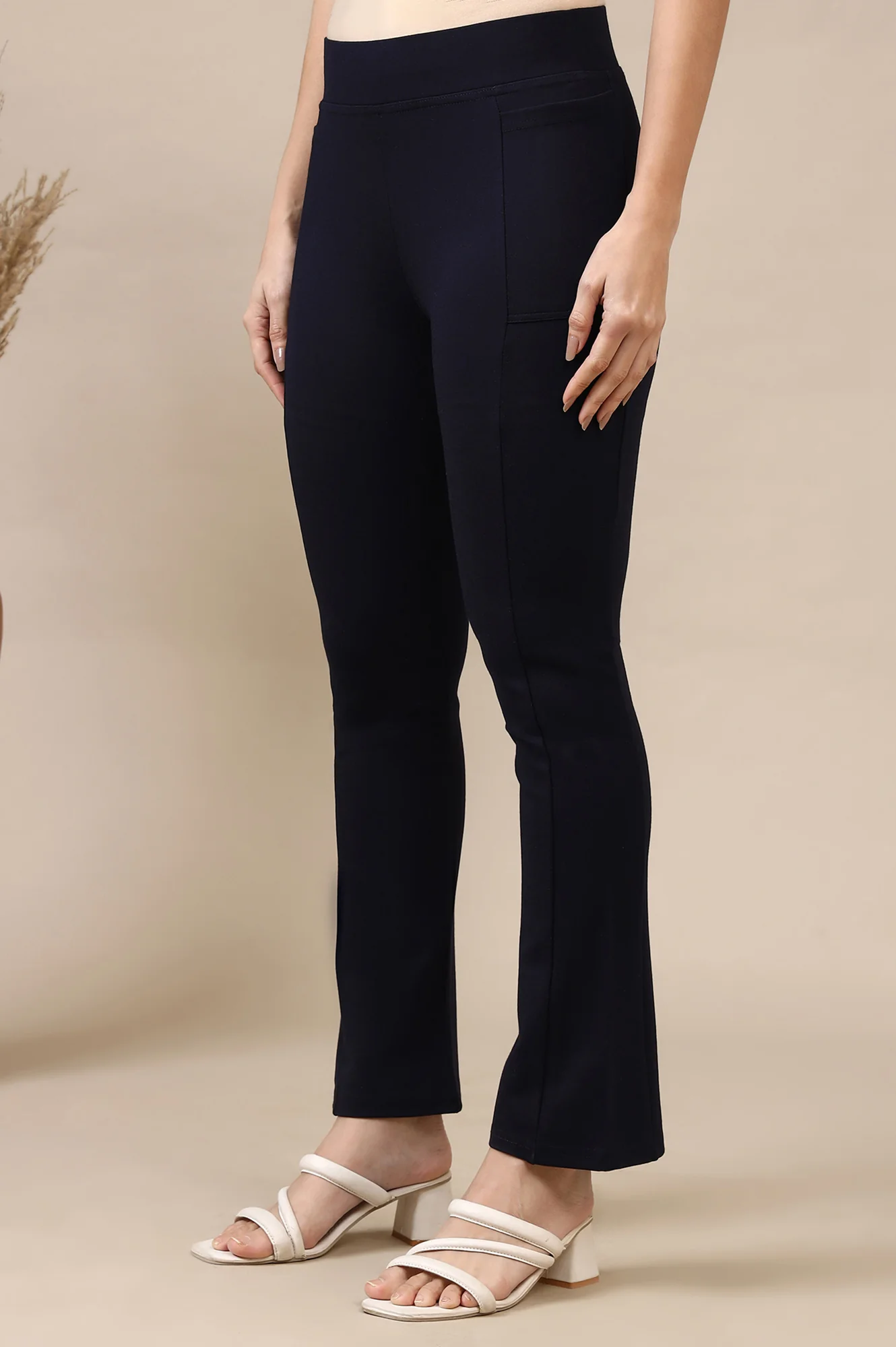 Navy Blue Flared Ankle Length Yoga Tights - Image 4