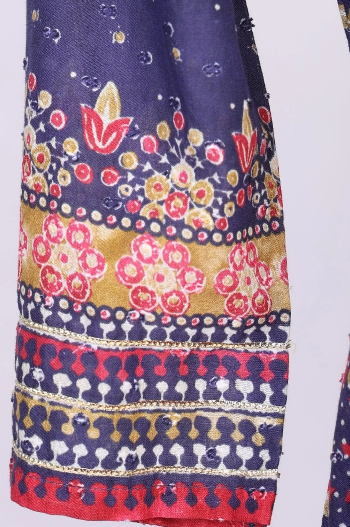Navy Blue Floral Printed Foil Print Pintucks Pure Cotton Straight Kurta - Image 6