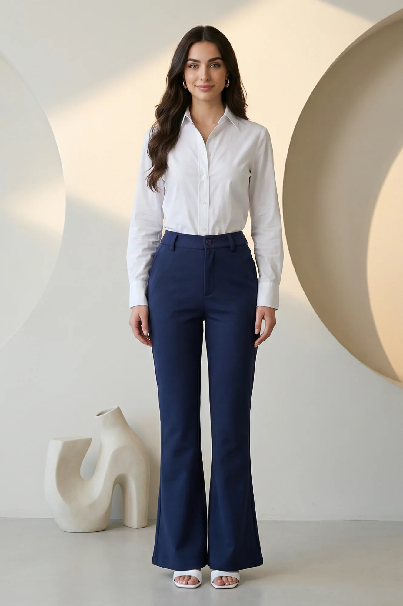 Navy Blue Solid Ankle Length Mid Rise Pants - Image 5