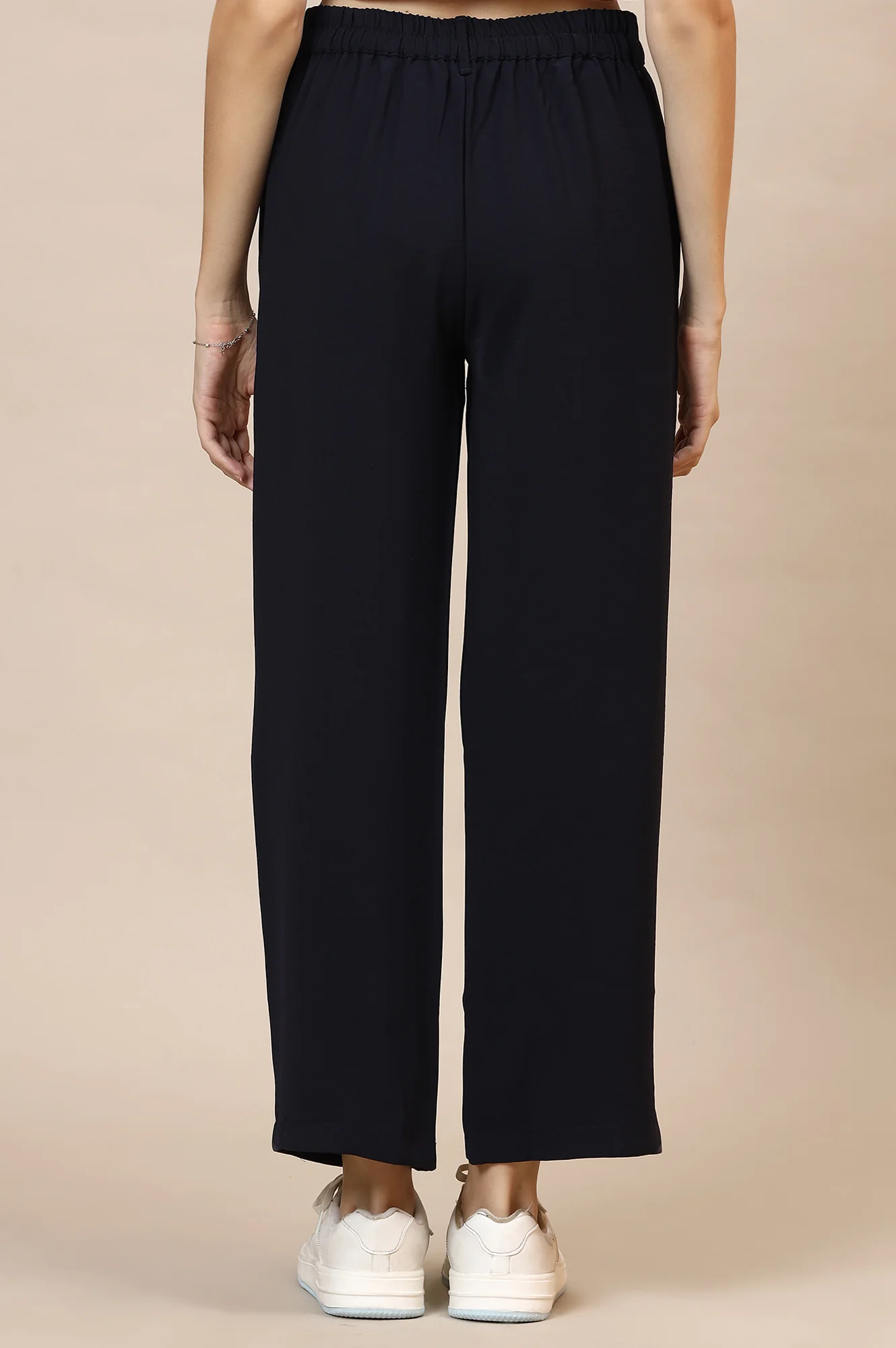 Navy Blue Solid Straight Western Wear Palazzo Pants - Image 4