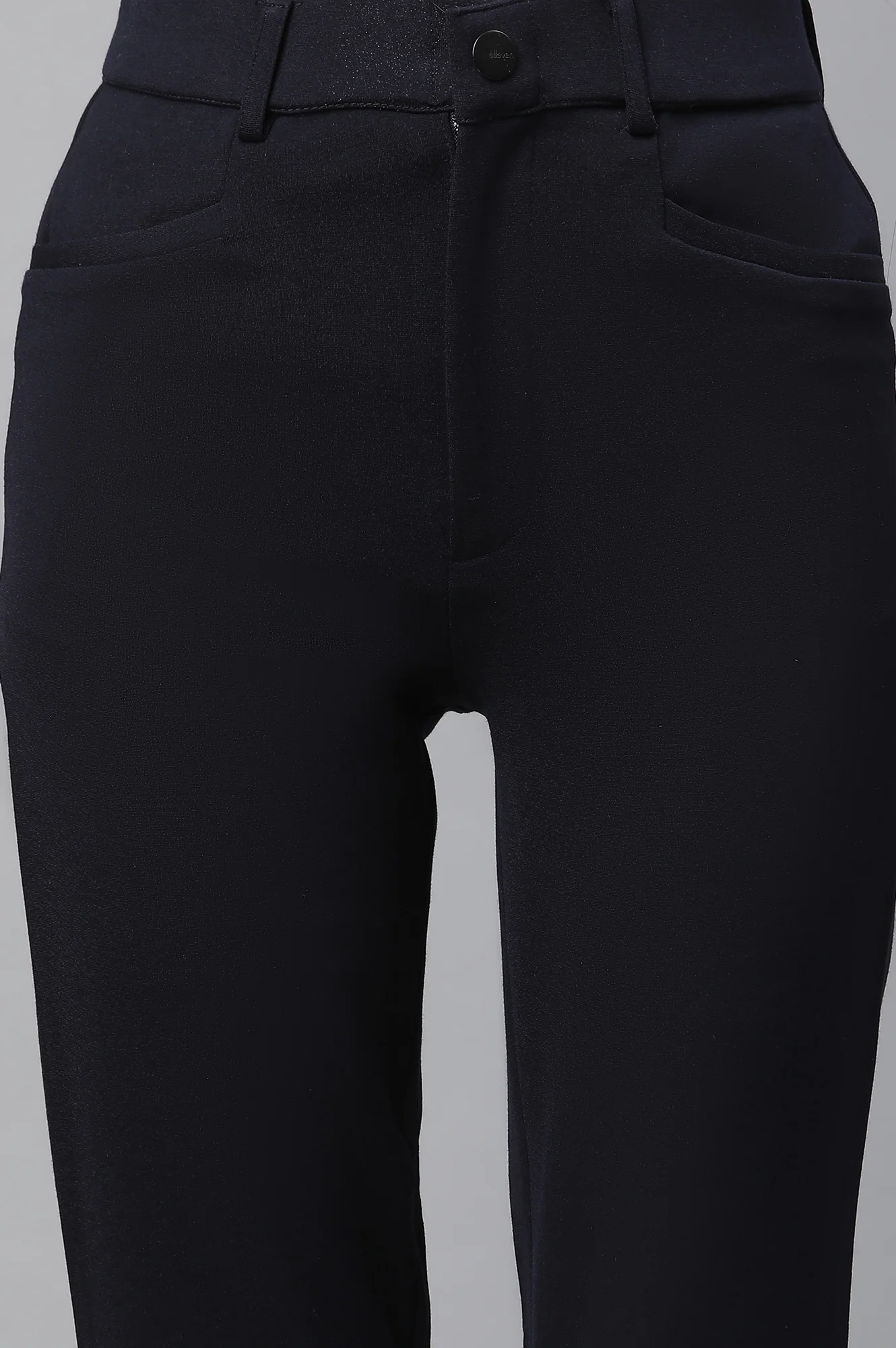Navy Blue Solid Slim Fit Trousers With Elasticated Waist - Image 6