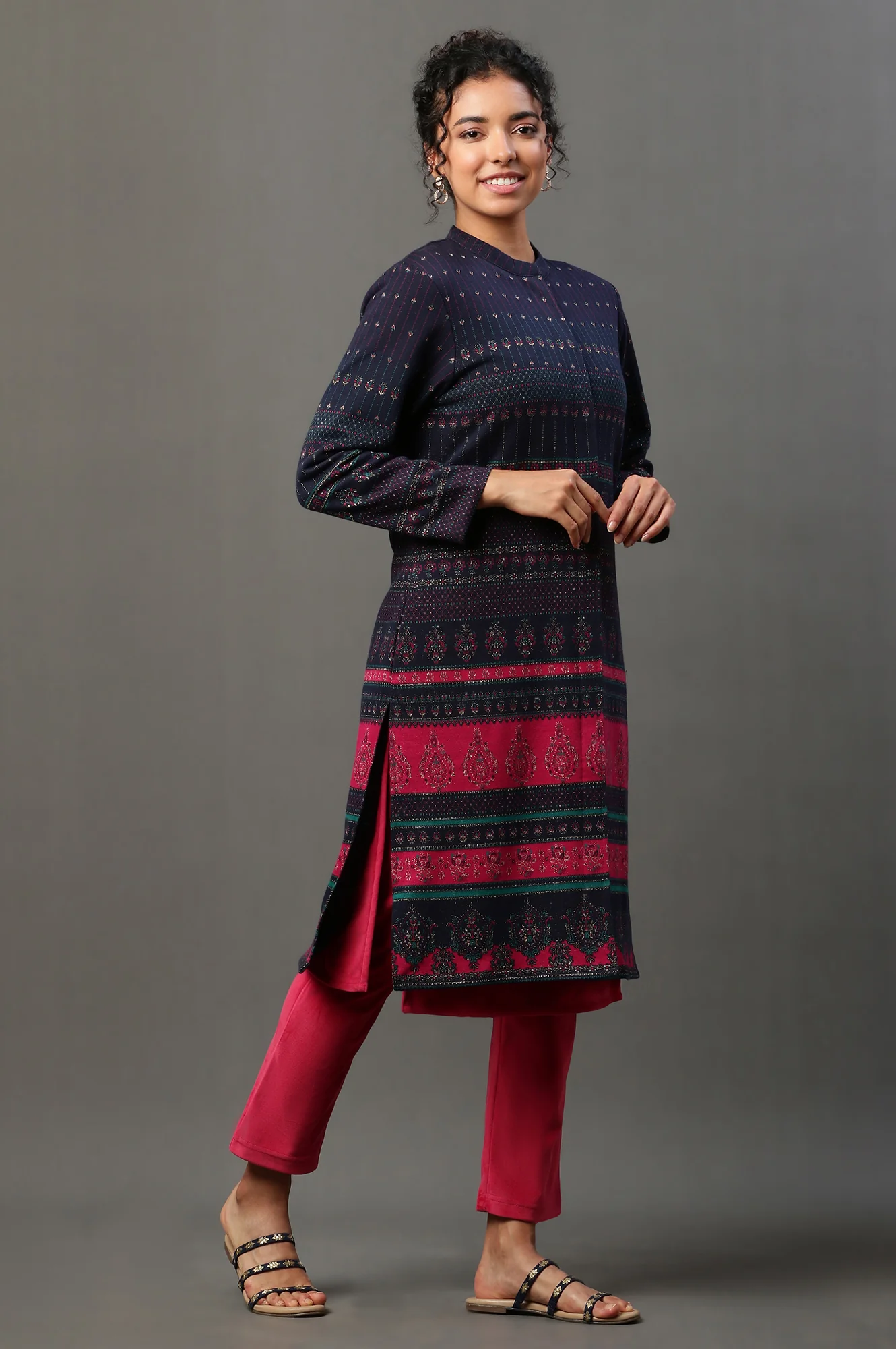 Navy Yark Dyed Ethnic Winter Jacket - Image 5