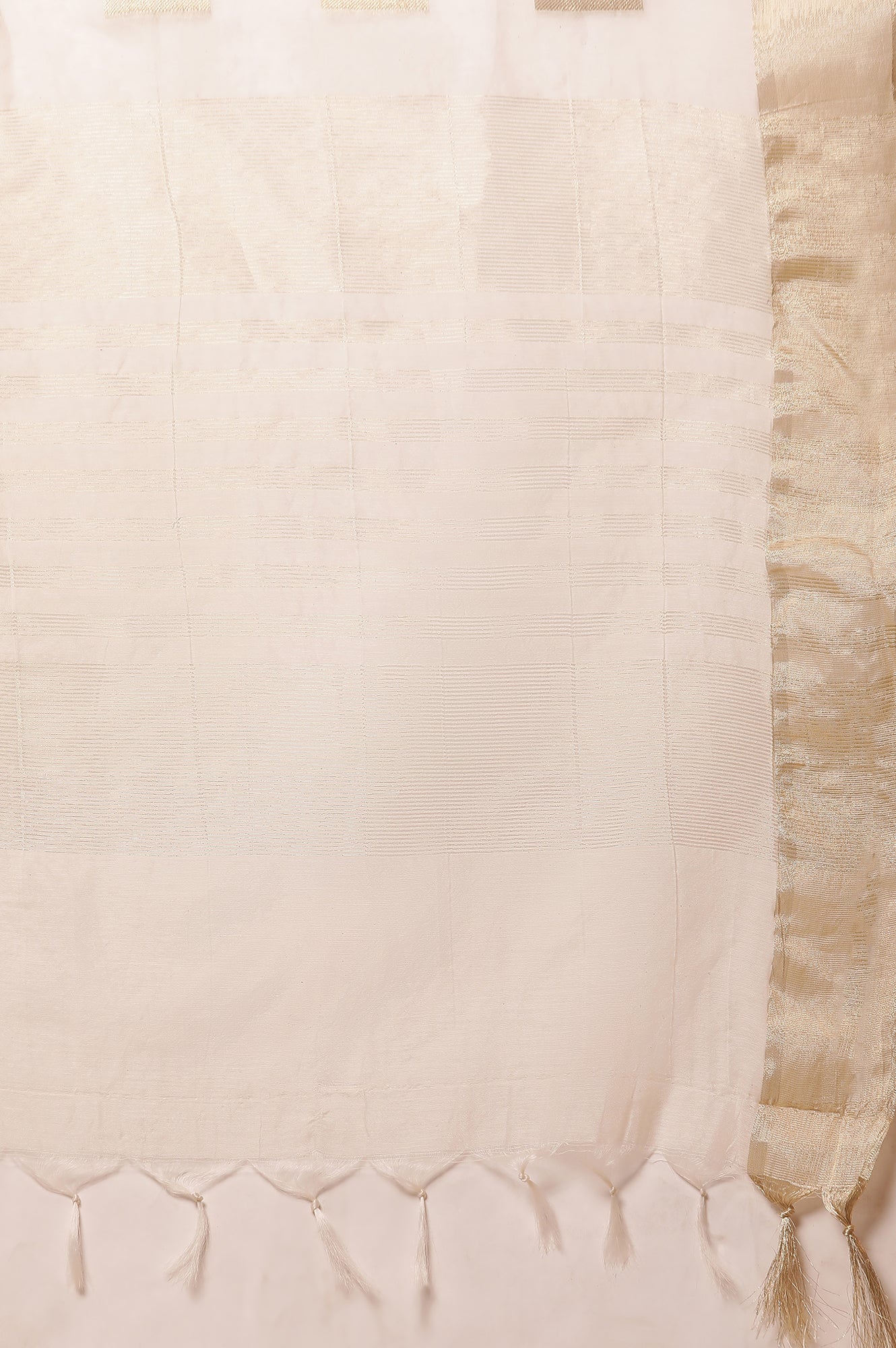 Off White Dyed Yarn-Dyed Tassel Woven Dupatta - Image 6