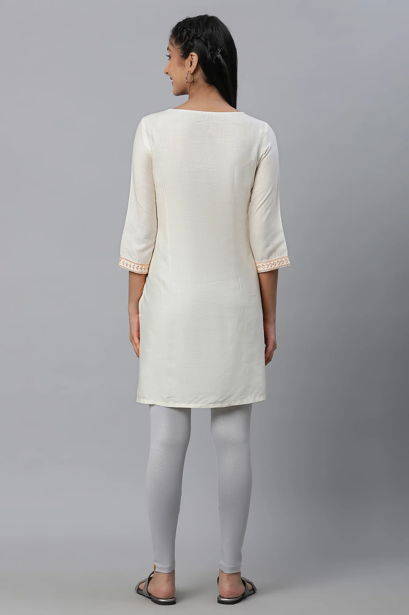 Off-white Embroidered Short Kurti - Image 4
