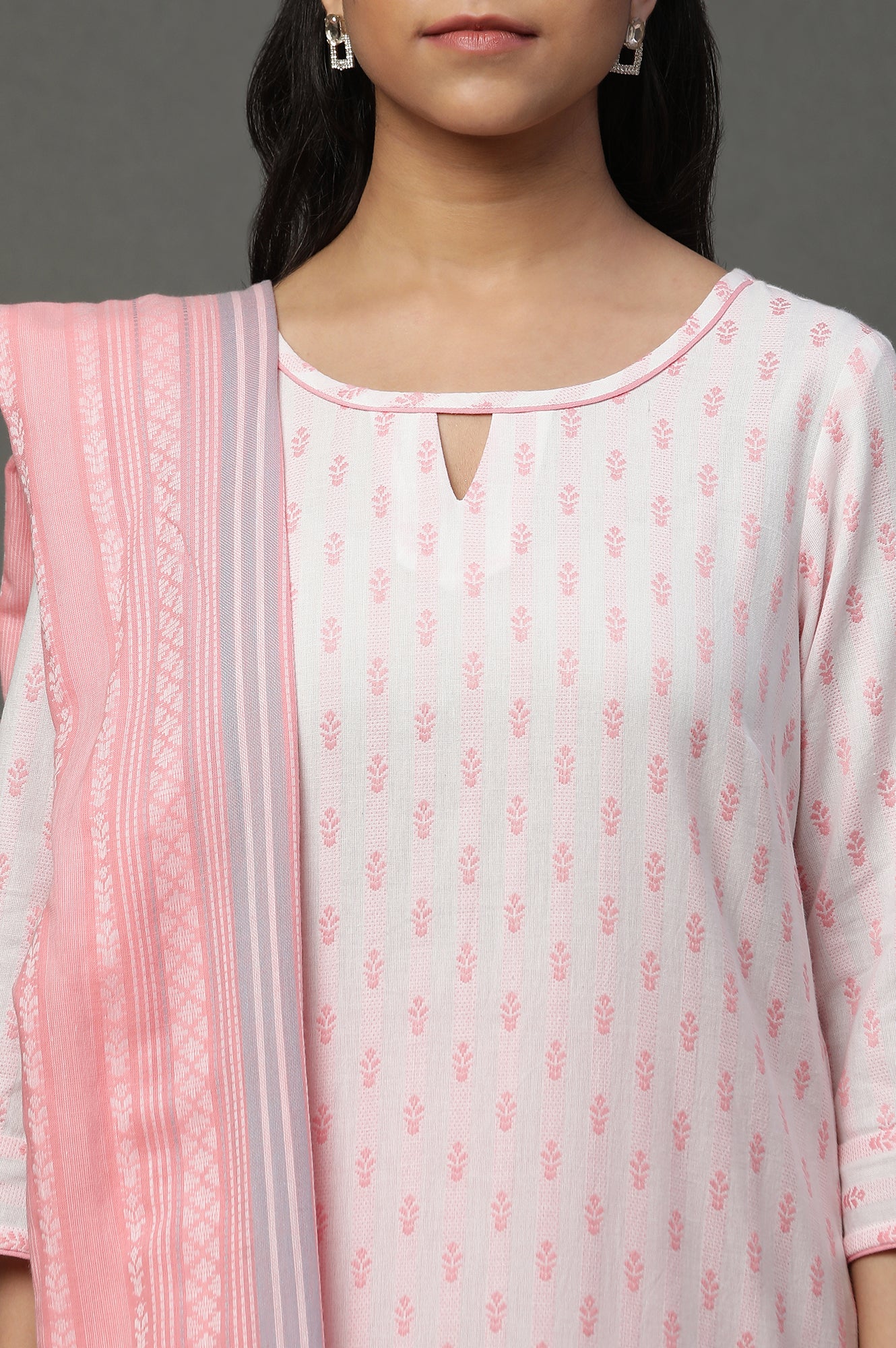 Off White Floral Printed Kurta, Palazzos and Dupatta Set - Image 6