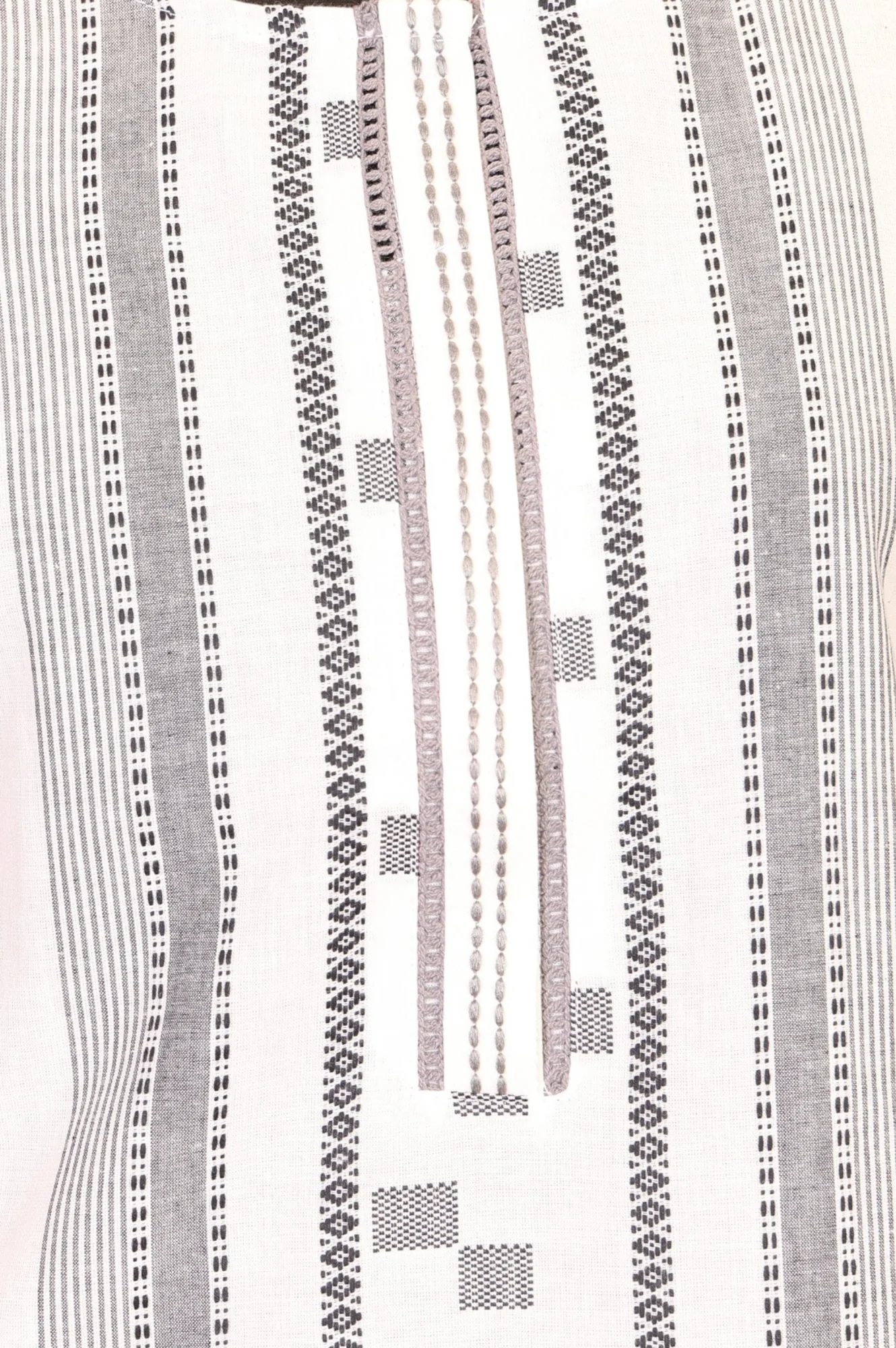 Off White Geometric Printed Thread Work Pure Cotton Straight Kurta - Image 2