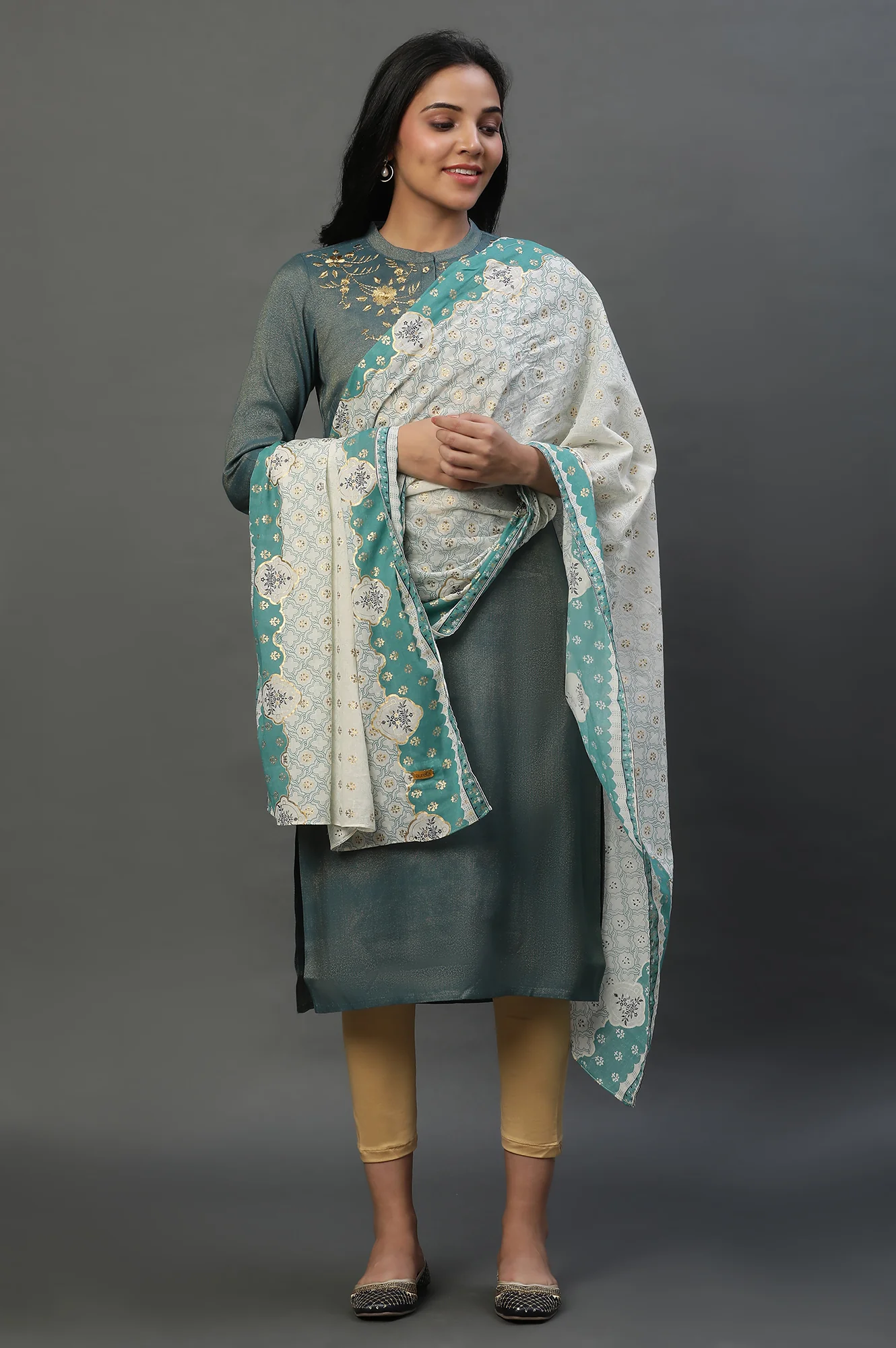 Off White Printed Cotton Dupatta - Image 2