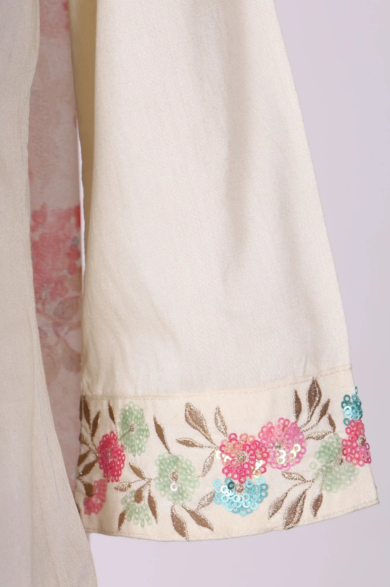 Off White Sequins Straight Kurta with Trousers and Dupatta Set - Image 7