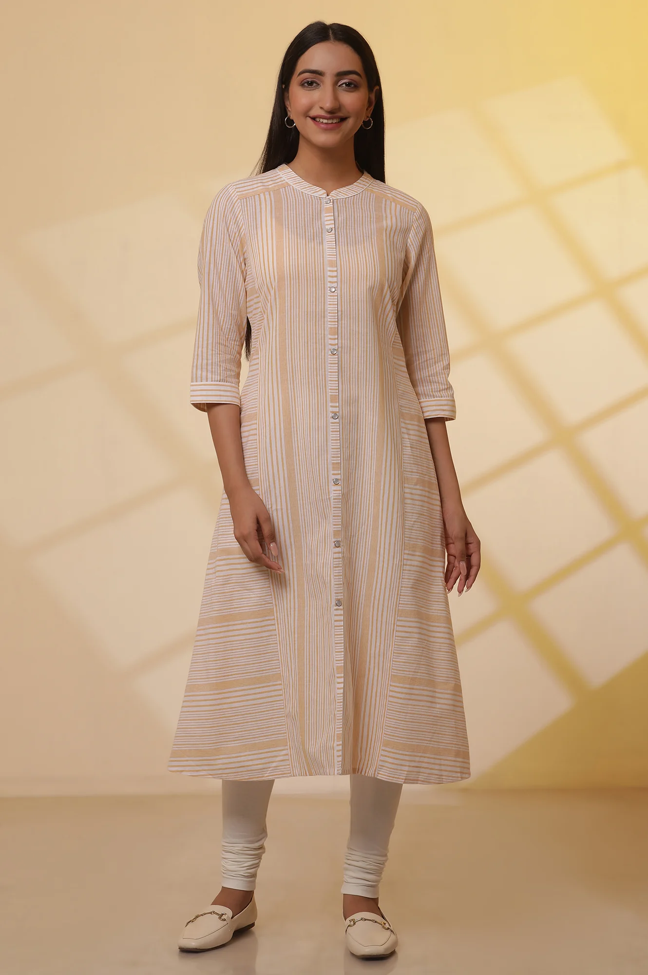 Off-White Solid Ankle Length Cotton Lycra Churidar - Image 2