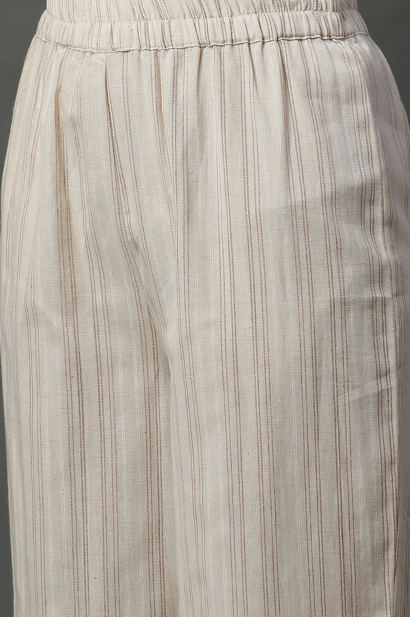 Off-White Striped Cotton Flax Kurta, Pants and Dupatta Set - Image 10