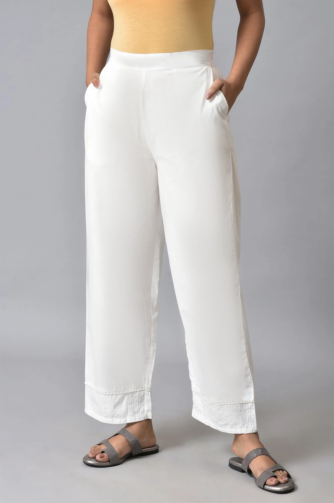 Off White Tessel Rayon A-line Kurta and Palazzo Set - Image 4