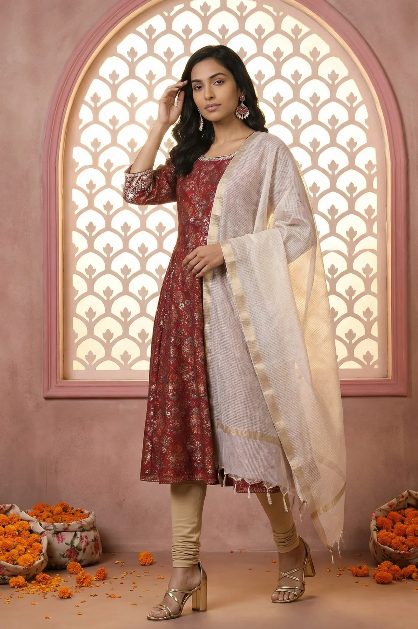 Off White Yarn Dyed Solid Tassels Dupatta - Image 2