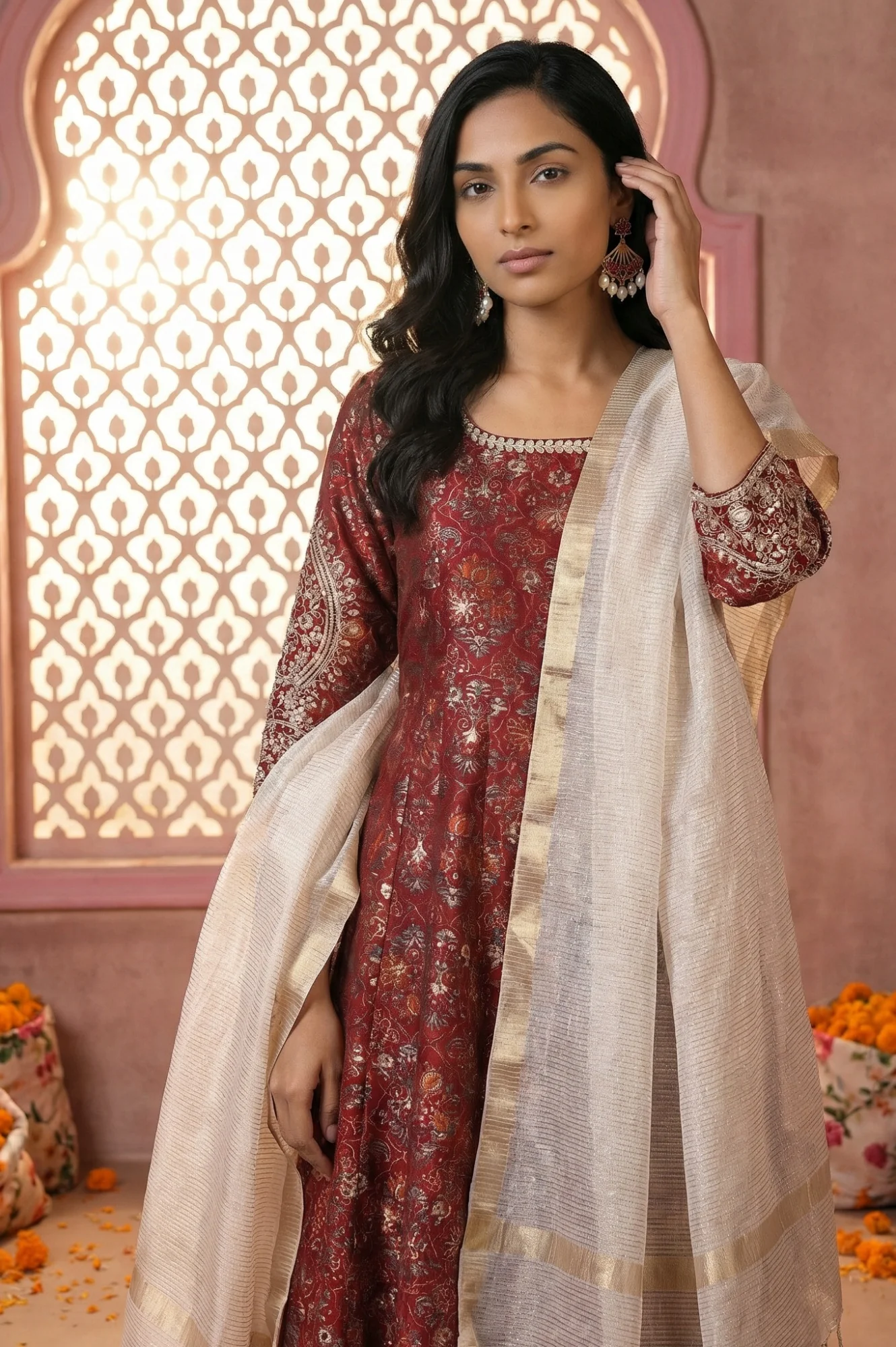 Off White Yarn Dyed Solid Tassels Dupatta - Image 3