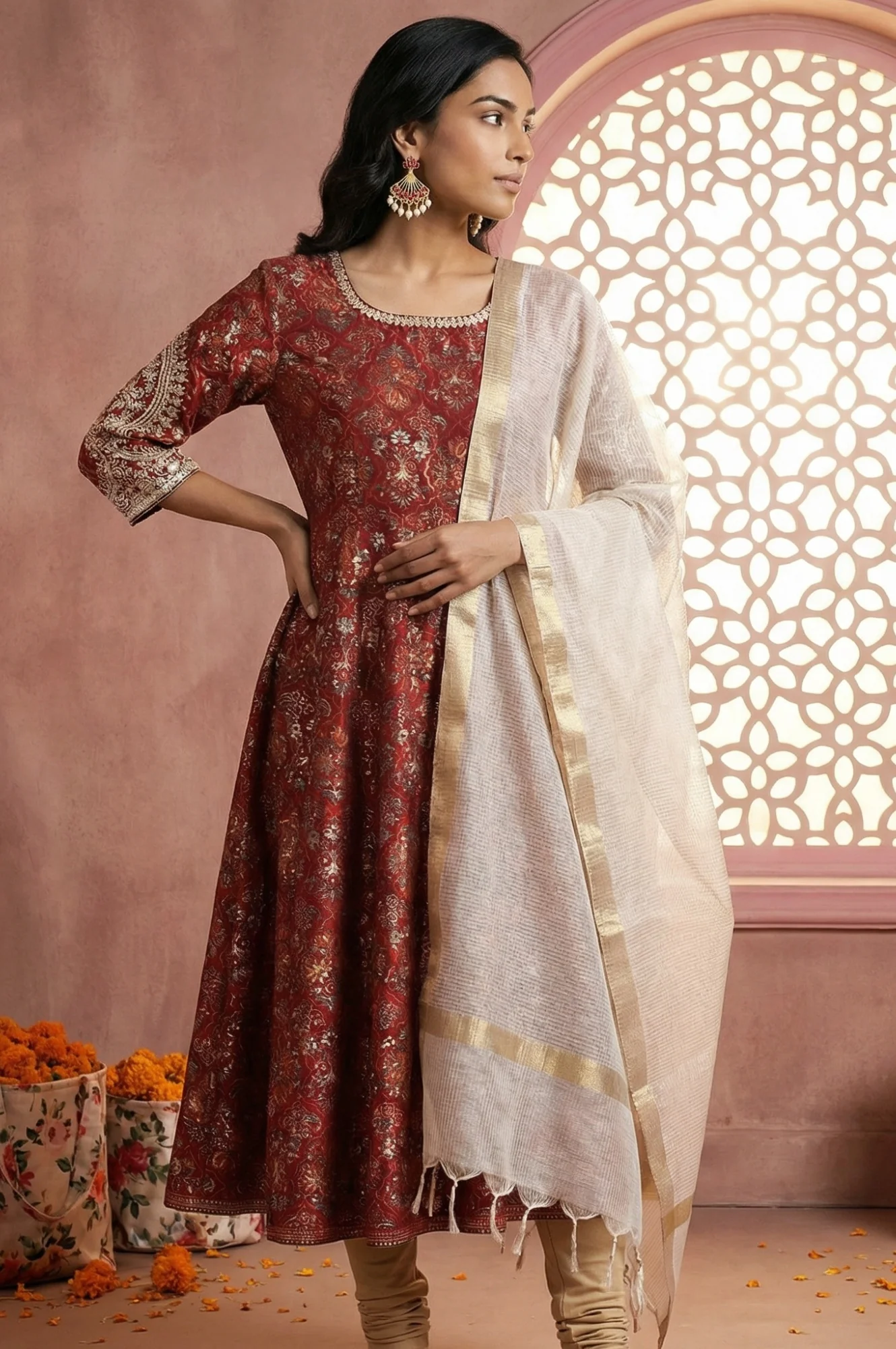 Off White Yarn Dyed Solid Tassels Dupatta - Image 5