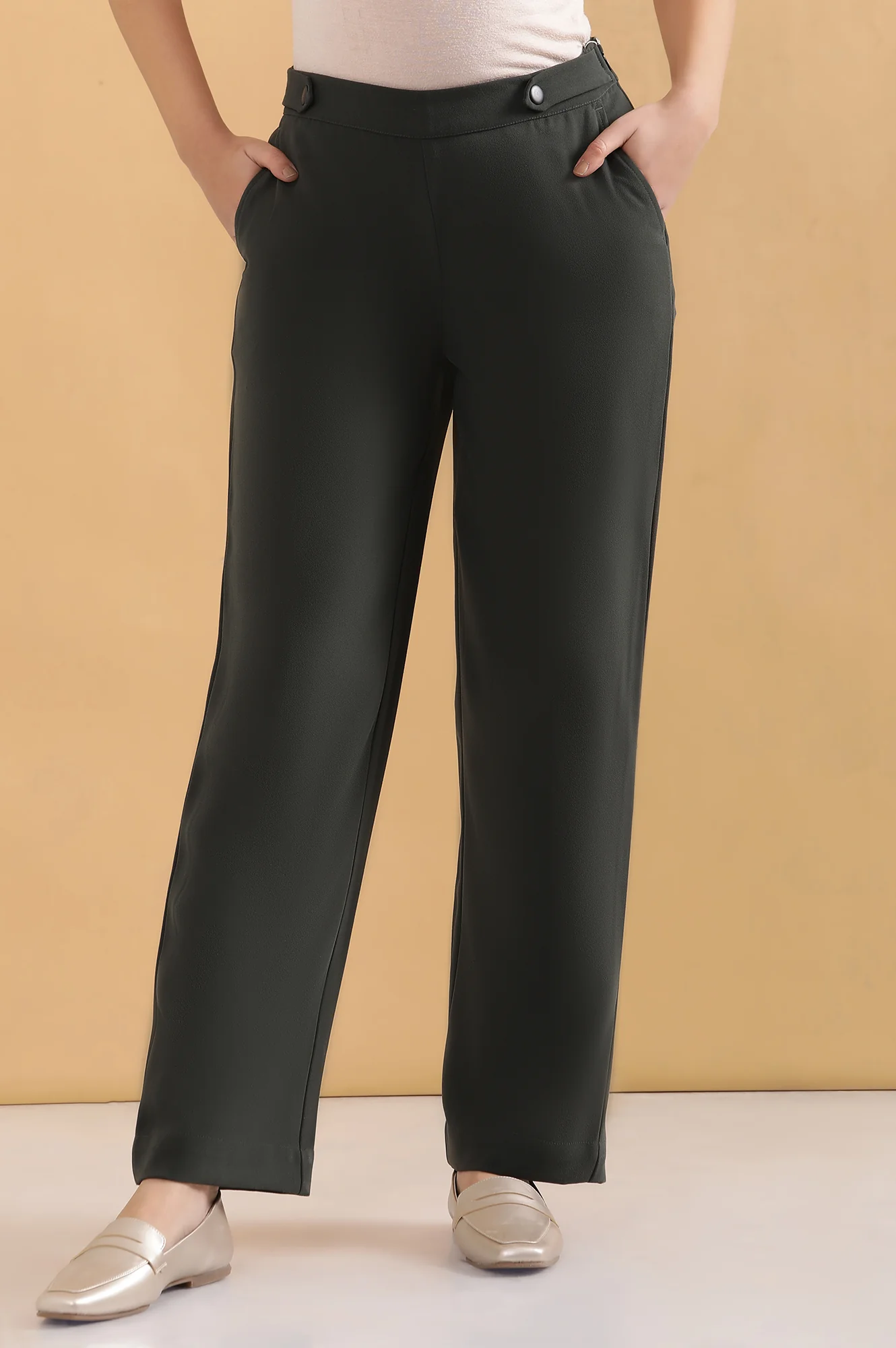 Olive Green Formal Parallel Pants - Image 2