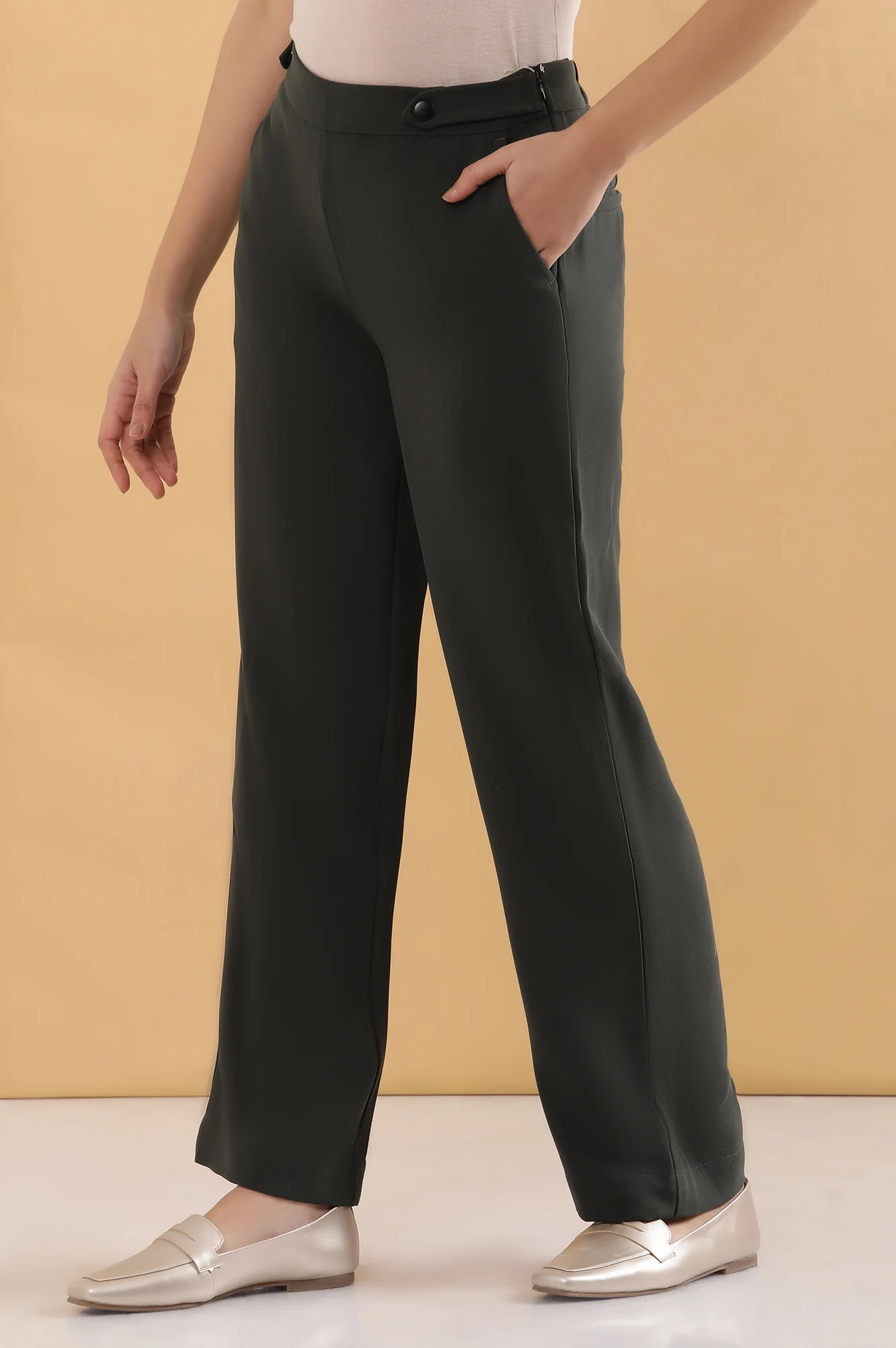 Olive Green Formal Parallel Pants - Image 3