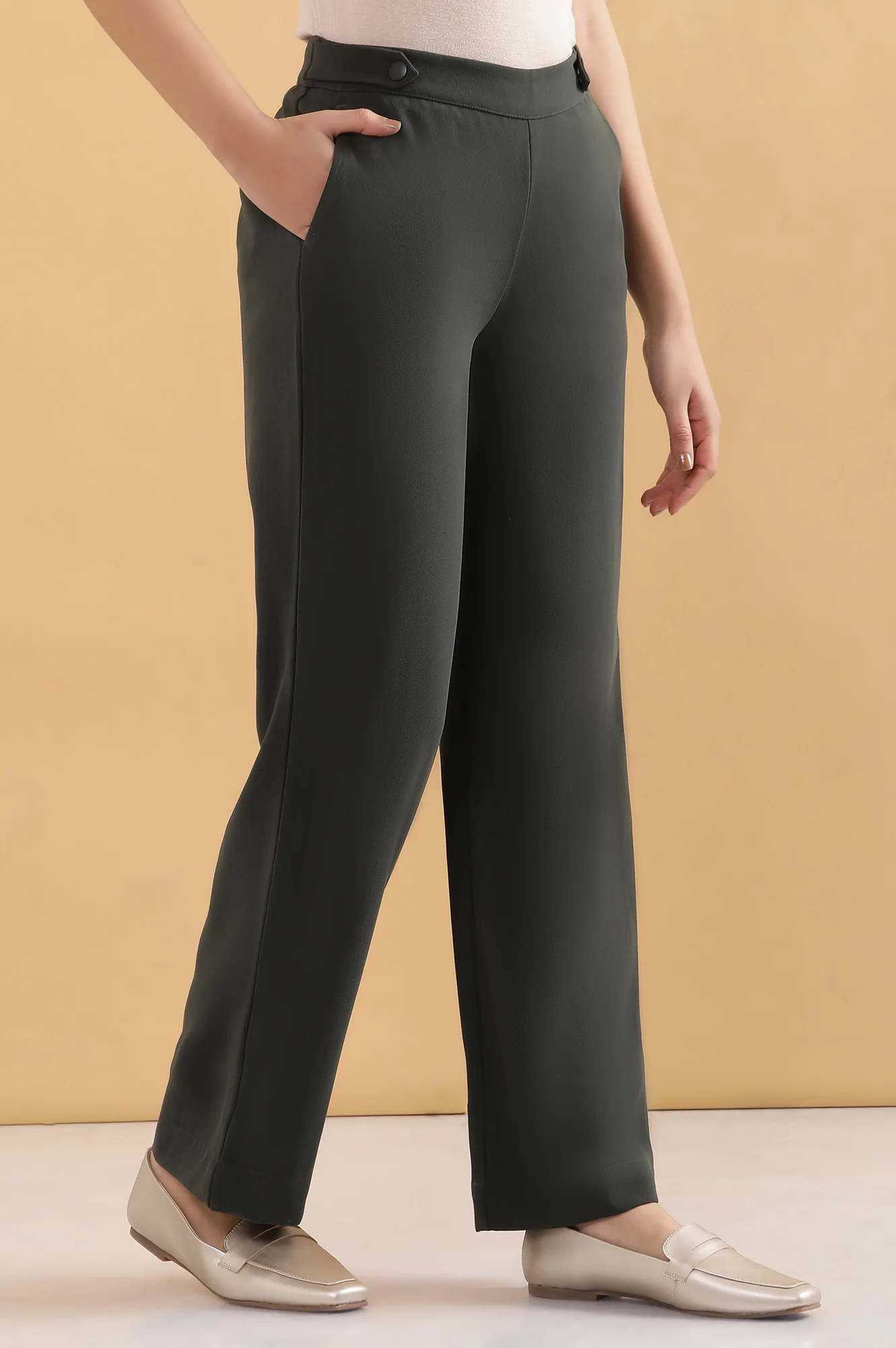 Olive Green Formal Parallel Pants - Image 5