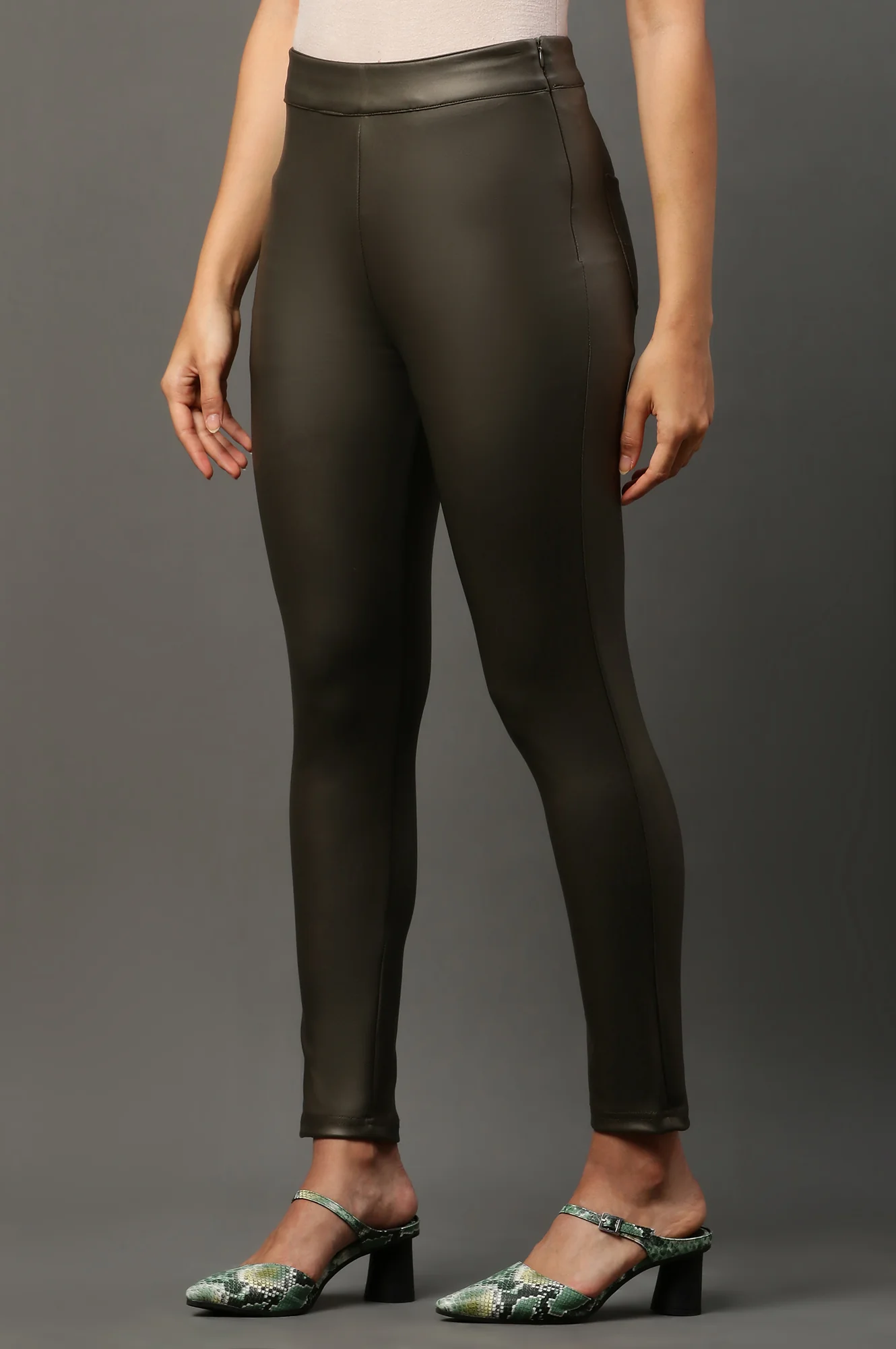 Olive Green Leather Pants - Image 2