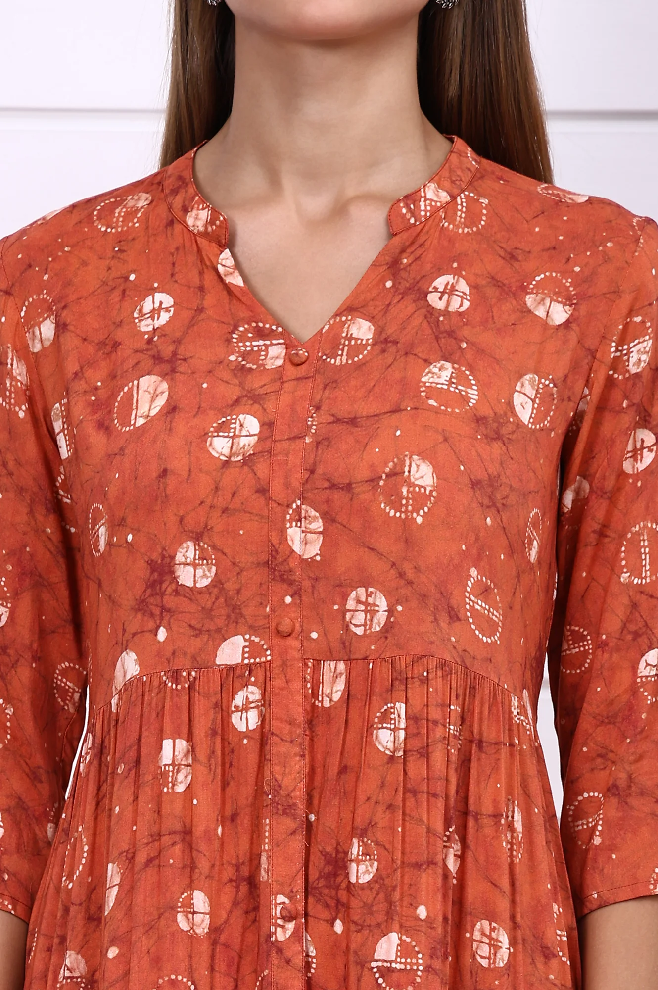 Orange Batik Printed Tiered Flared Dress - Image 3