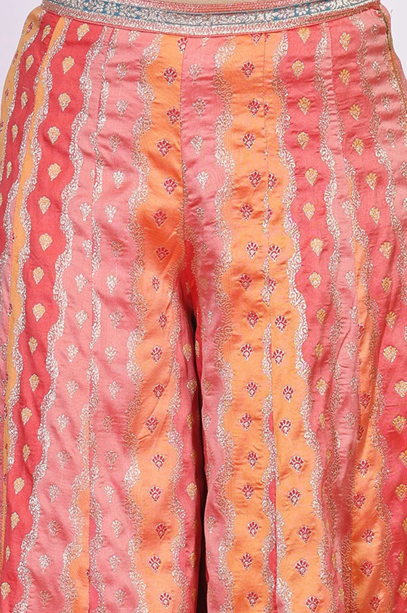Orange Jacquard Straight Crop Top with Embellished Skirt and Dupatta Set - Image 6
