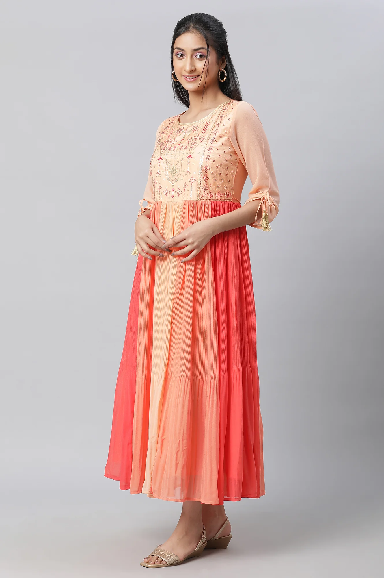 Orange Ombre Embroidered Festive Dress - Image 3