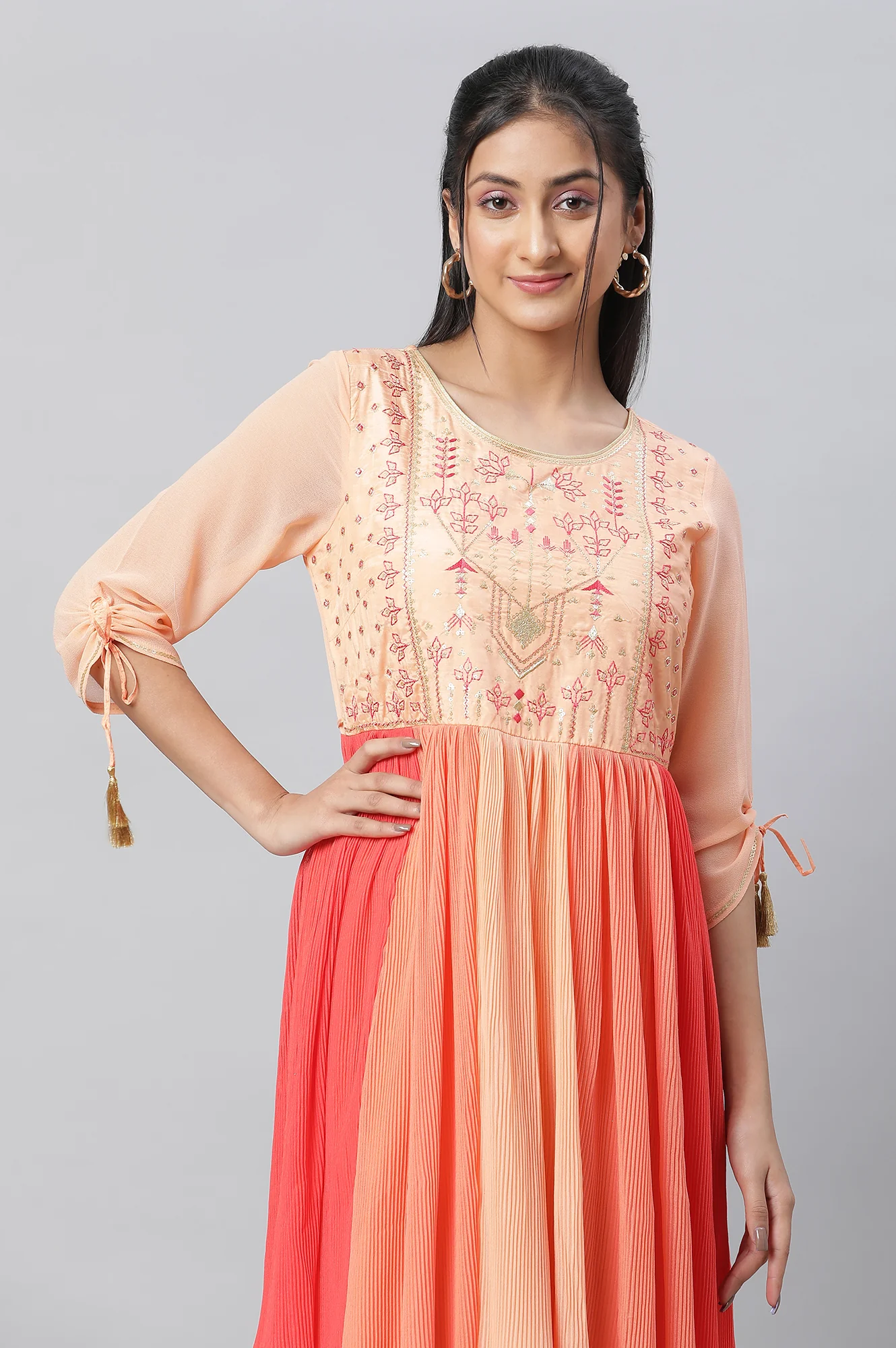 Orange Ombre Embroidered Festive Dress - Image 5