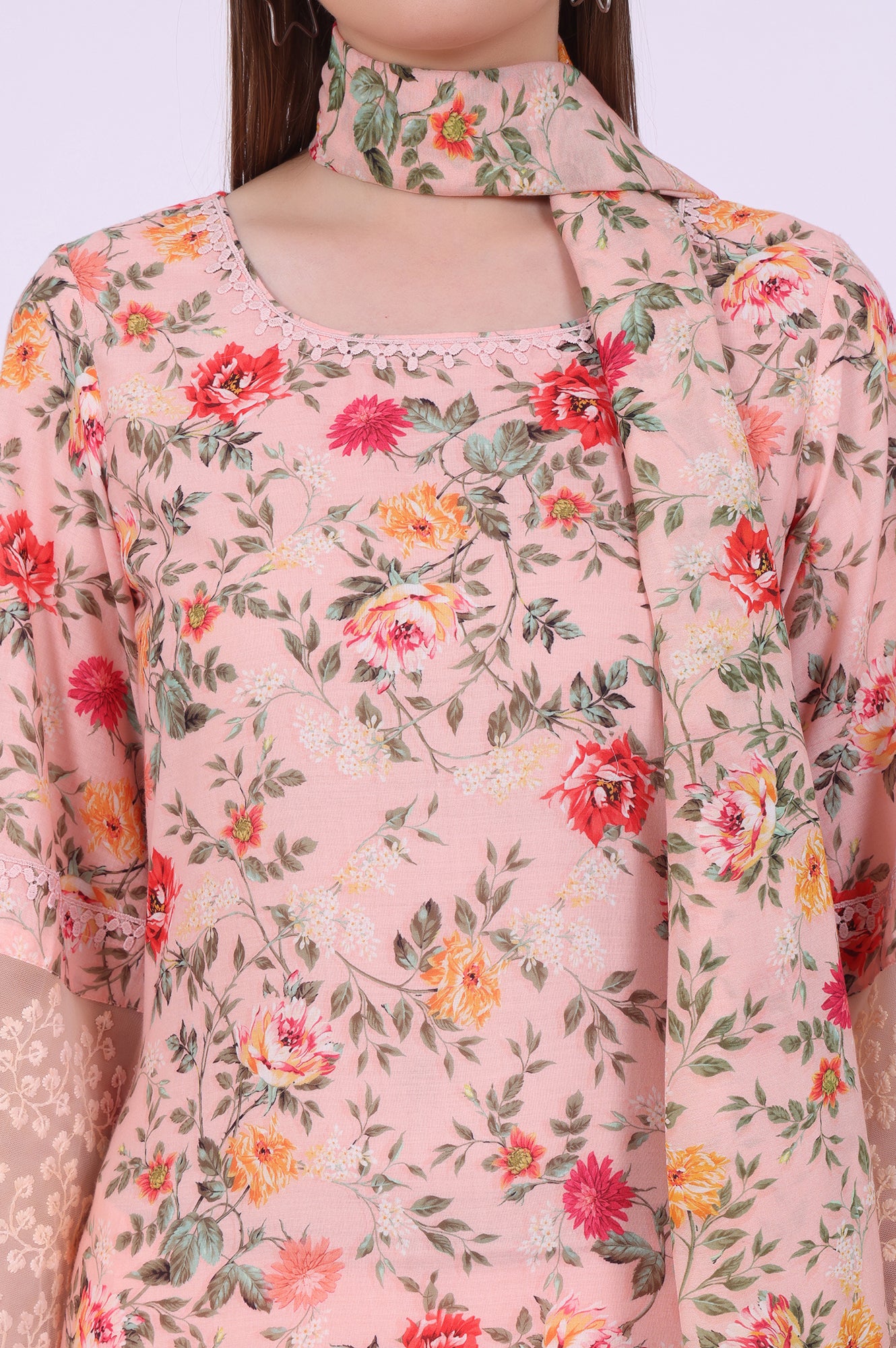 Orange Printed Straight Kurta with Trouser & Dupatta Set - Image 4
