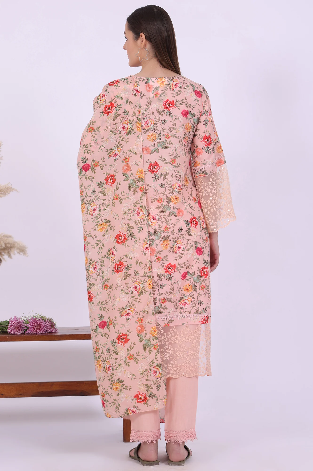 Orange Printed Straight Kurta with Trouser & Dupatta Set - Image 6