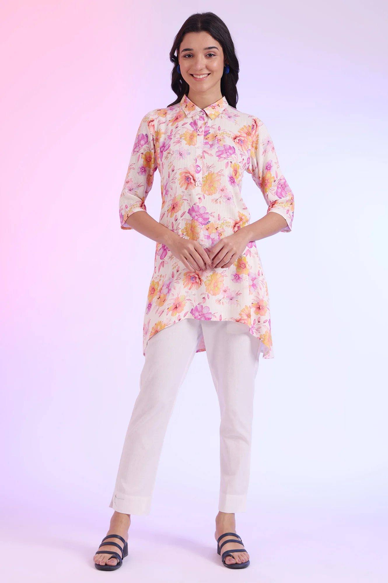Orange Printed Straight Kurti - Image 2