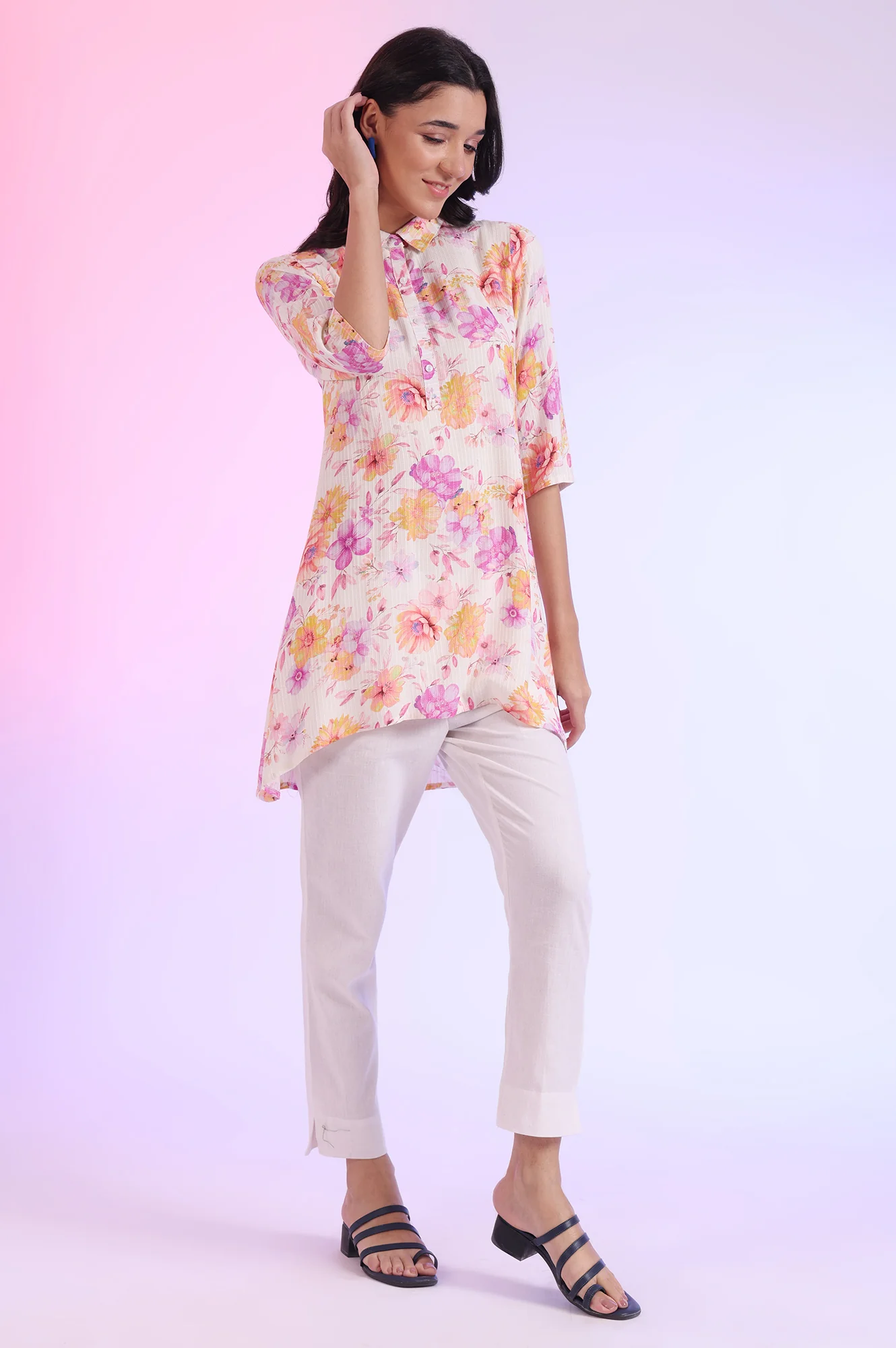 Orange Printed Straight Kurti - Image 7