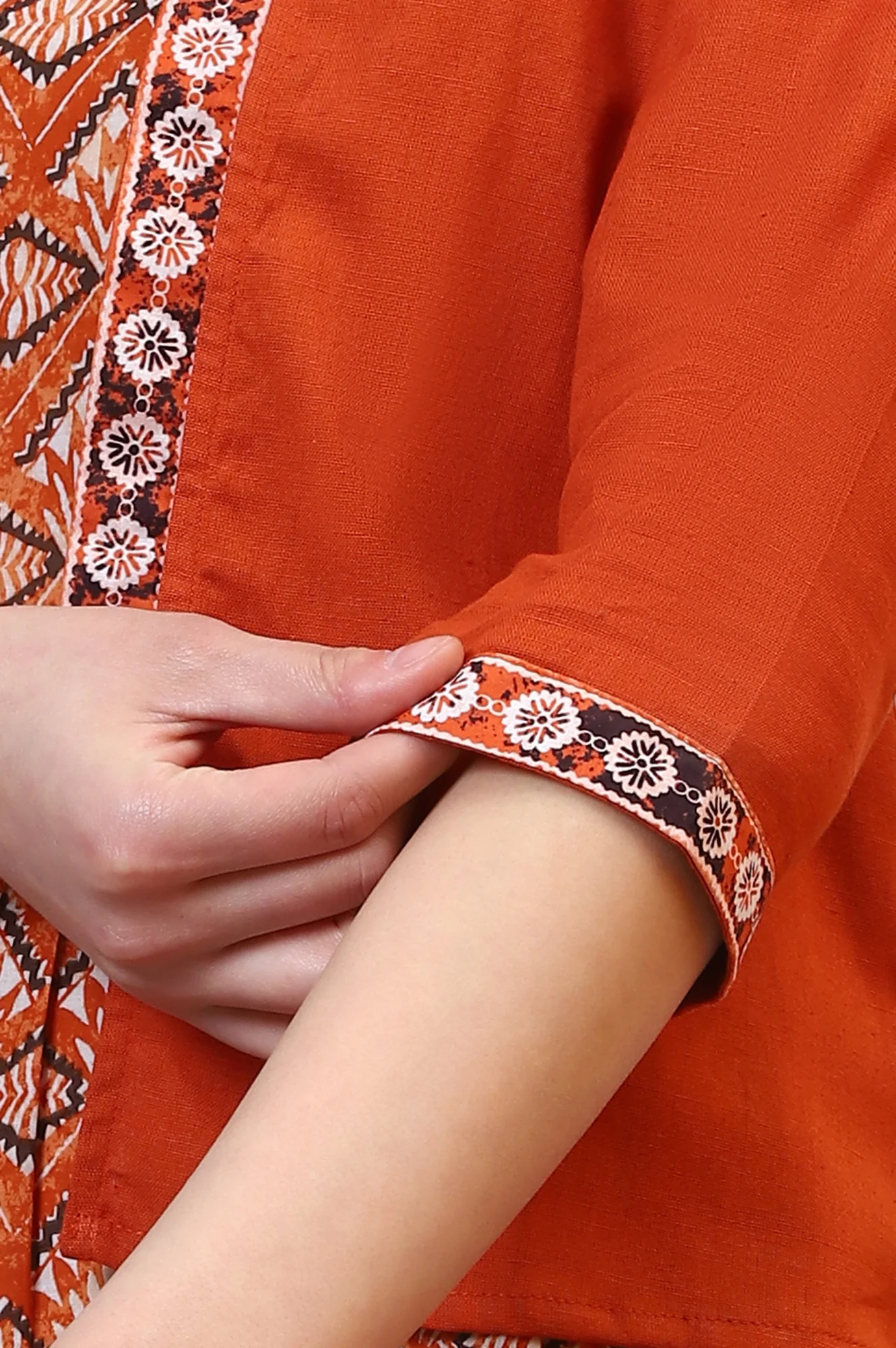 Orange Solid Front Open Cotton Flax Jacket - Image 8