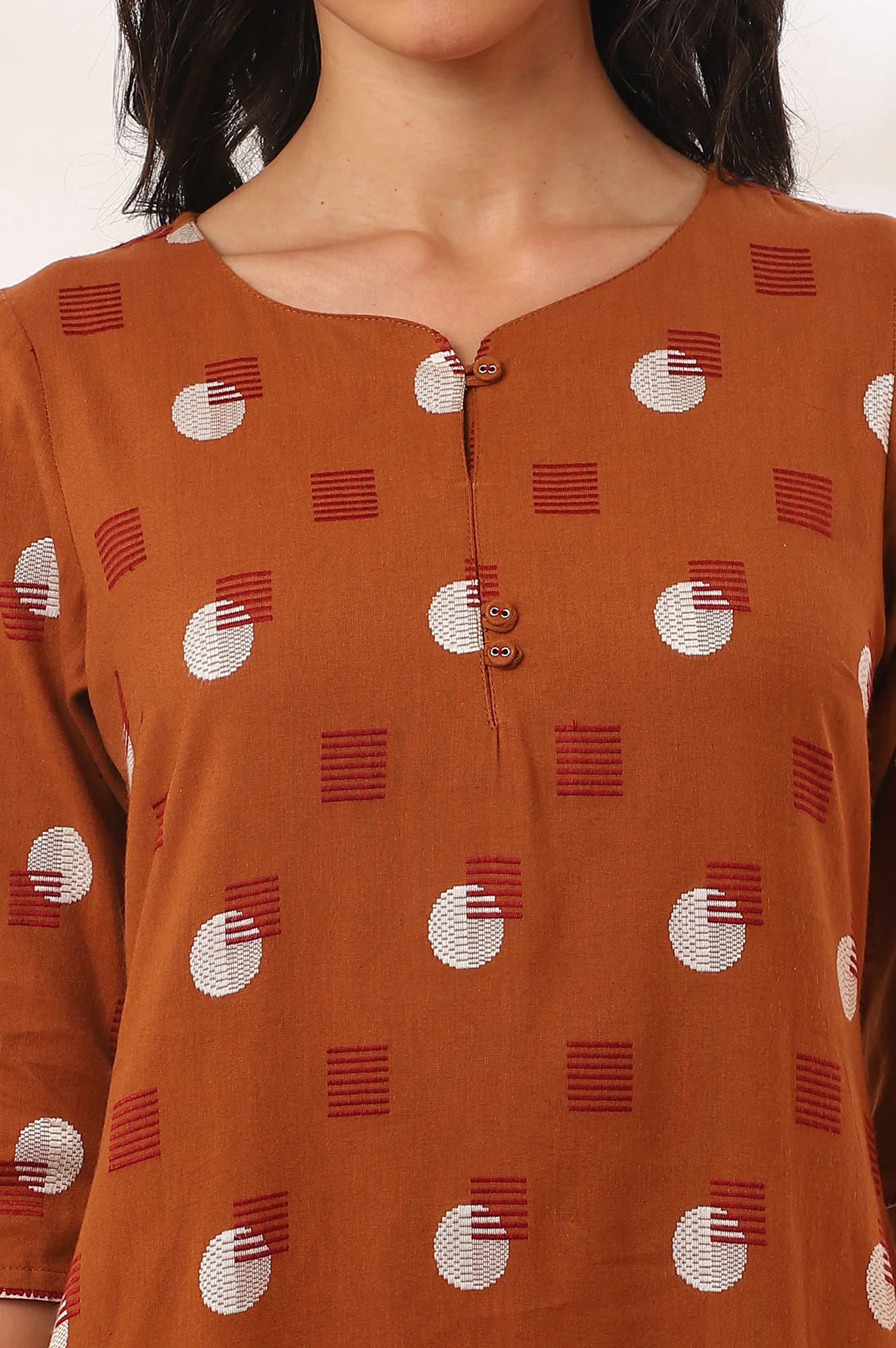 Orange Yarn Dyed Straight Cotton Flax Kurta - Image 4