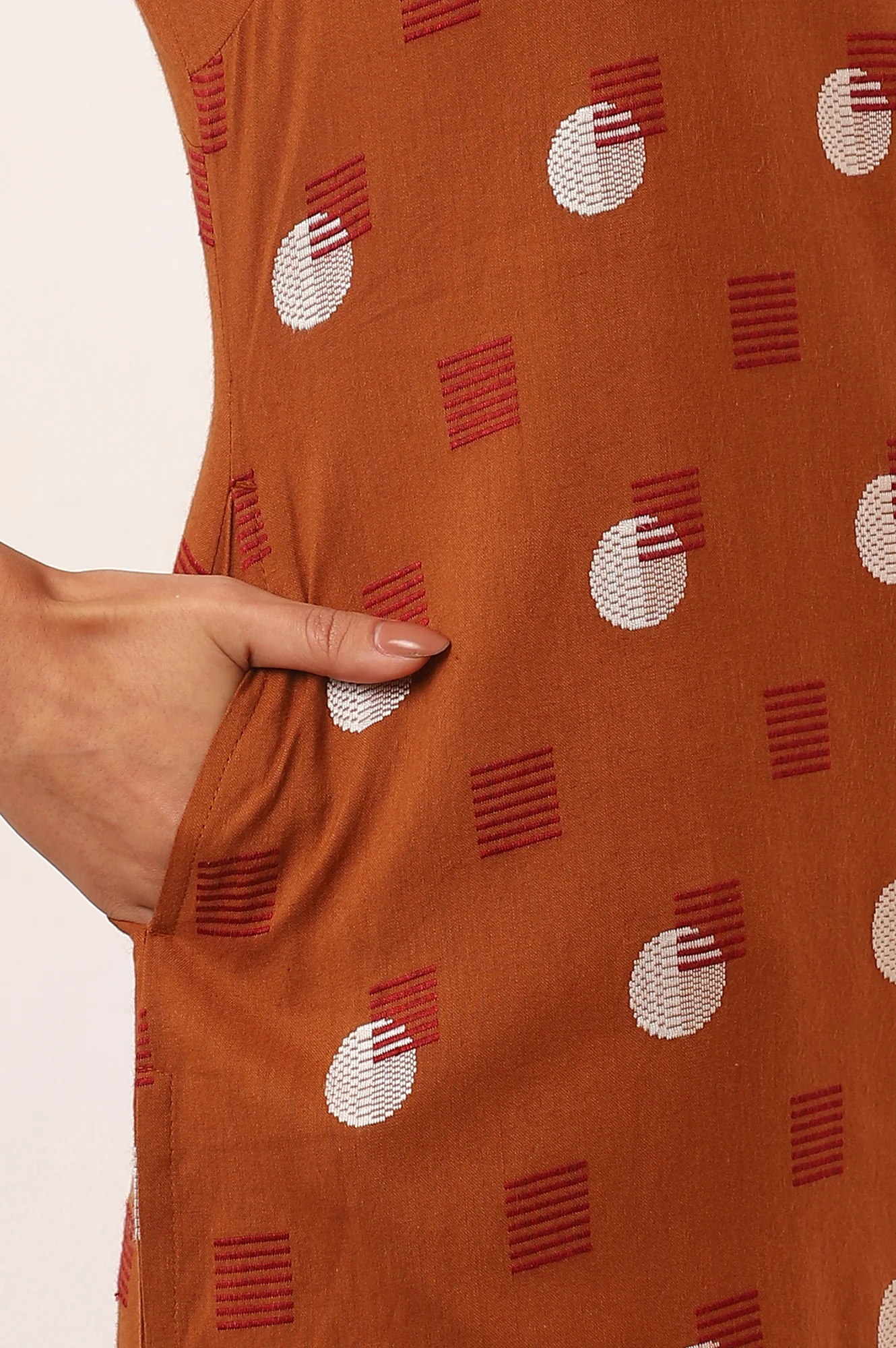Orange Yarn Dyed Straight Cotton Flax Kurta - Image 8