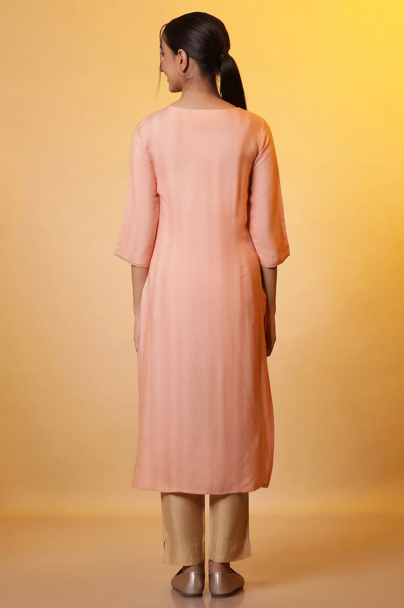 Peach Mirror Work Festive Kurta - Image 5