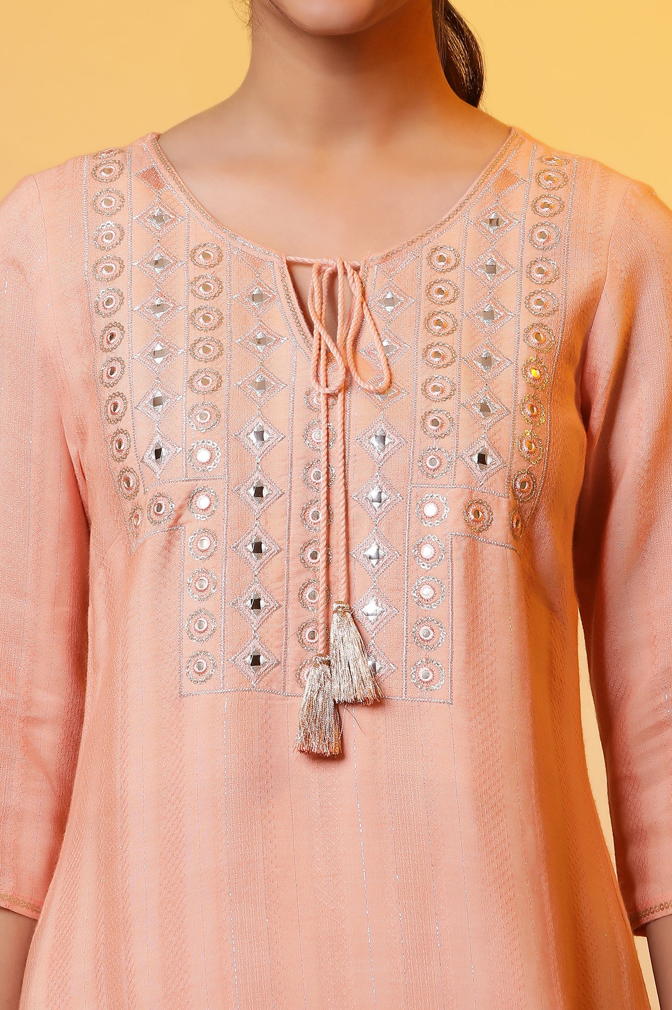 Peach Mirror Work Festive Kurta - Image 7
