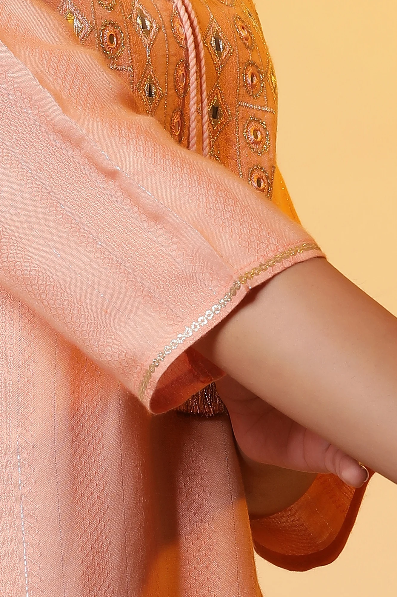 Peach Mirror Work Festive Kurta - Image 8