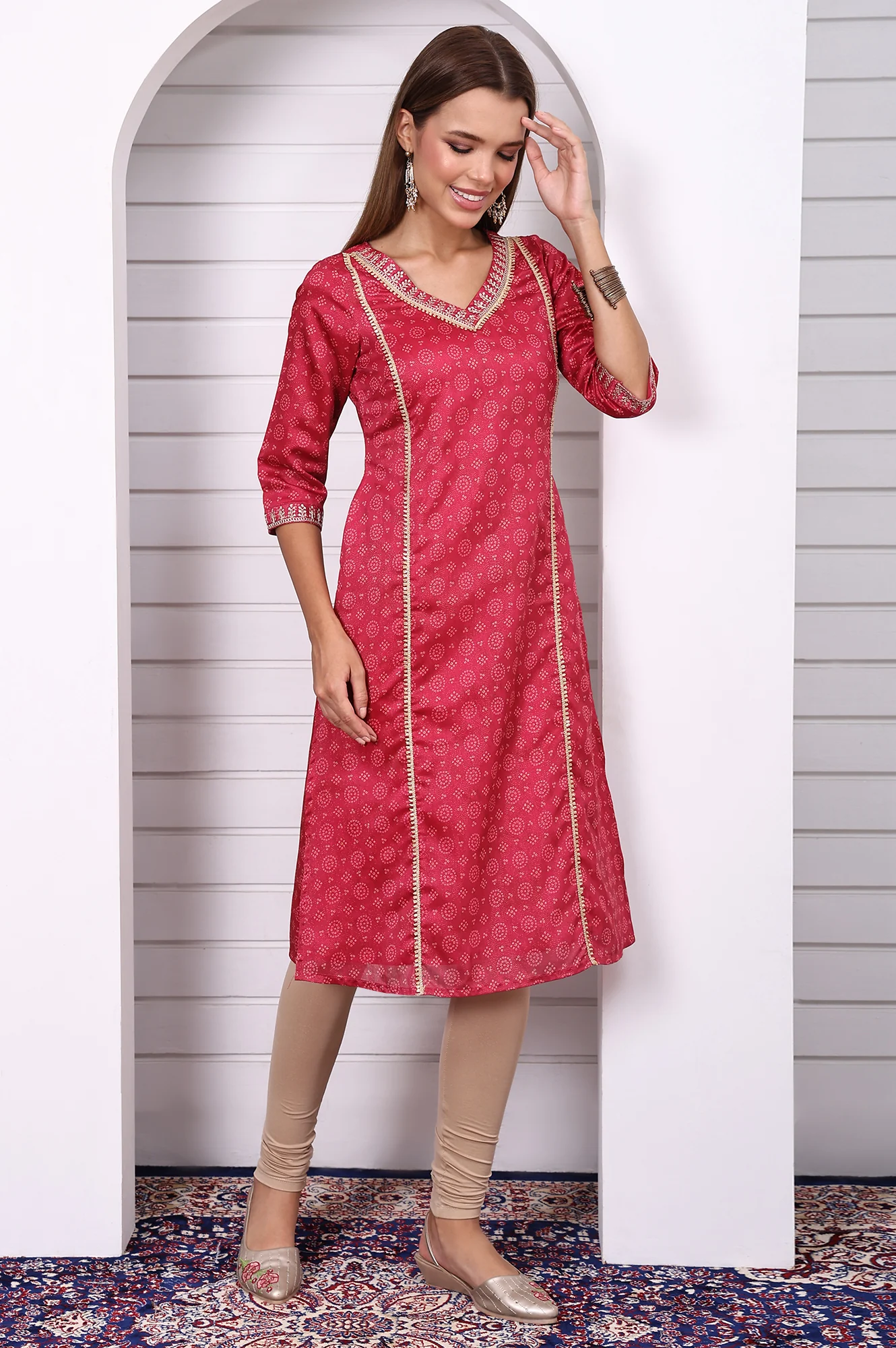 Pink Abstract Printed Lace Straight Kurta - Image 6