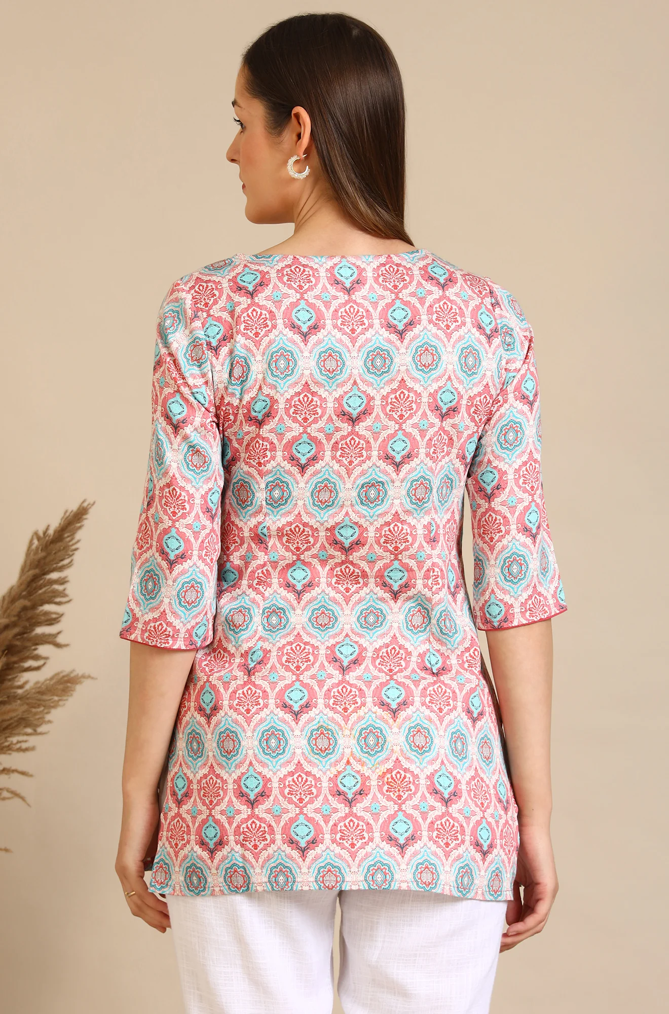 Pink Abstract Printed Pure Cotton Straight Kurta - Image 6