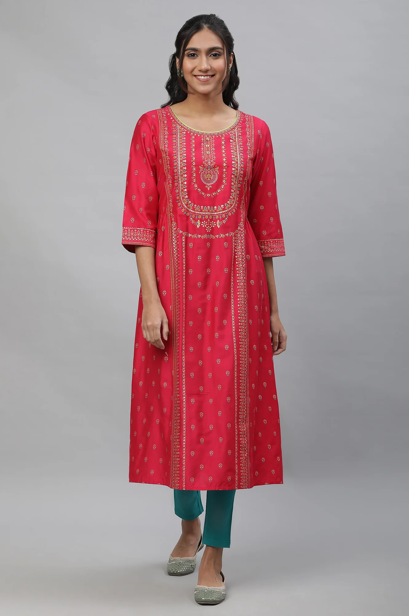Pink A-live Placement Printed Festive Kurta