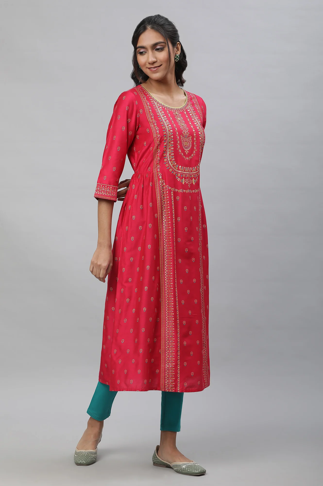 Pink A-live Placement Printed Festive Kurta - Image 4