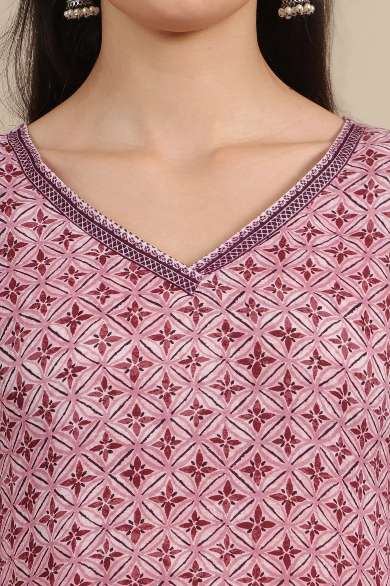 Pink Bold Floral Printed Modal Straight Kurti - Image 4