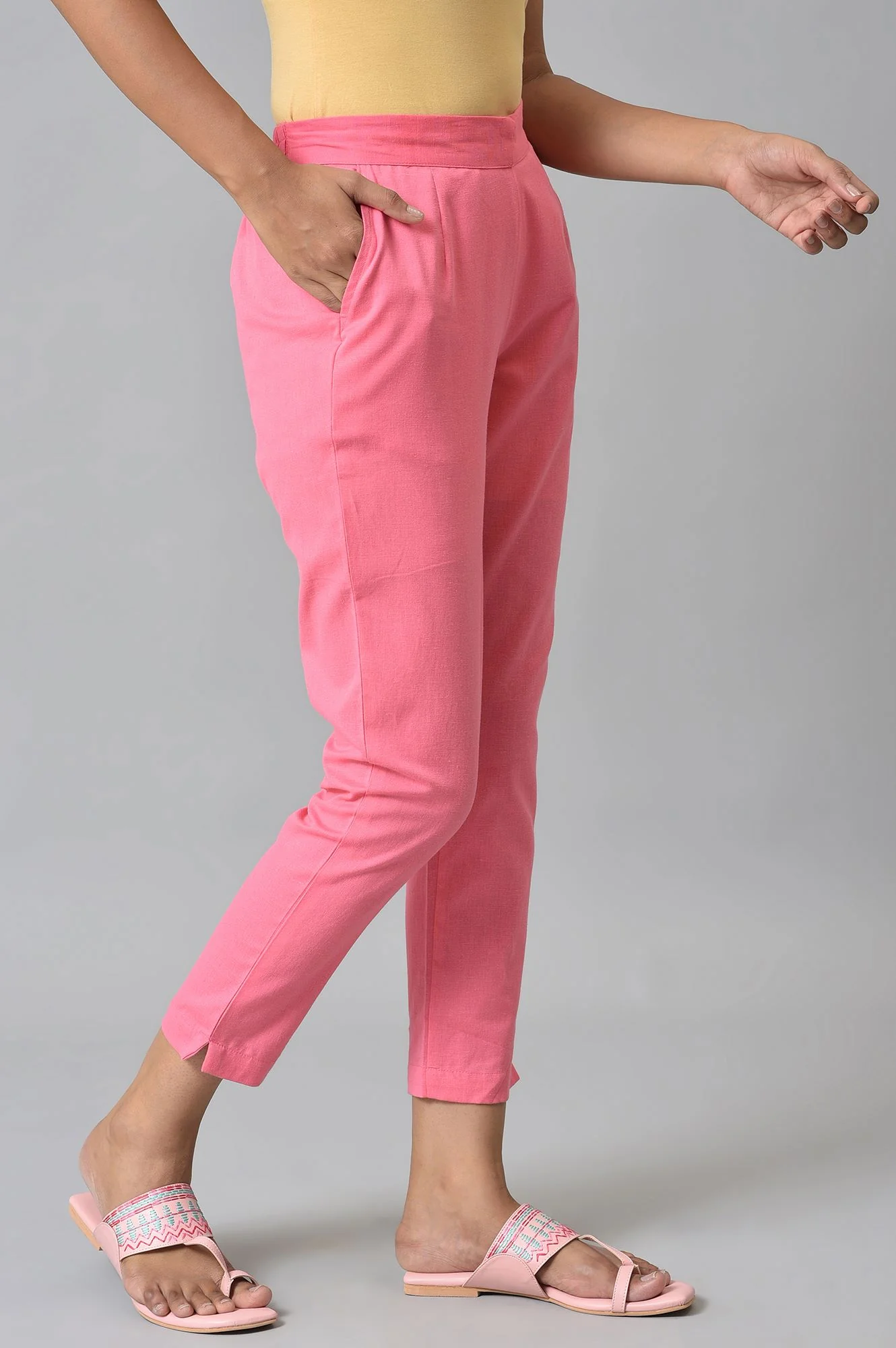 Pink Cotton Flax Women'S Trousers - Image 4