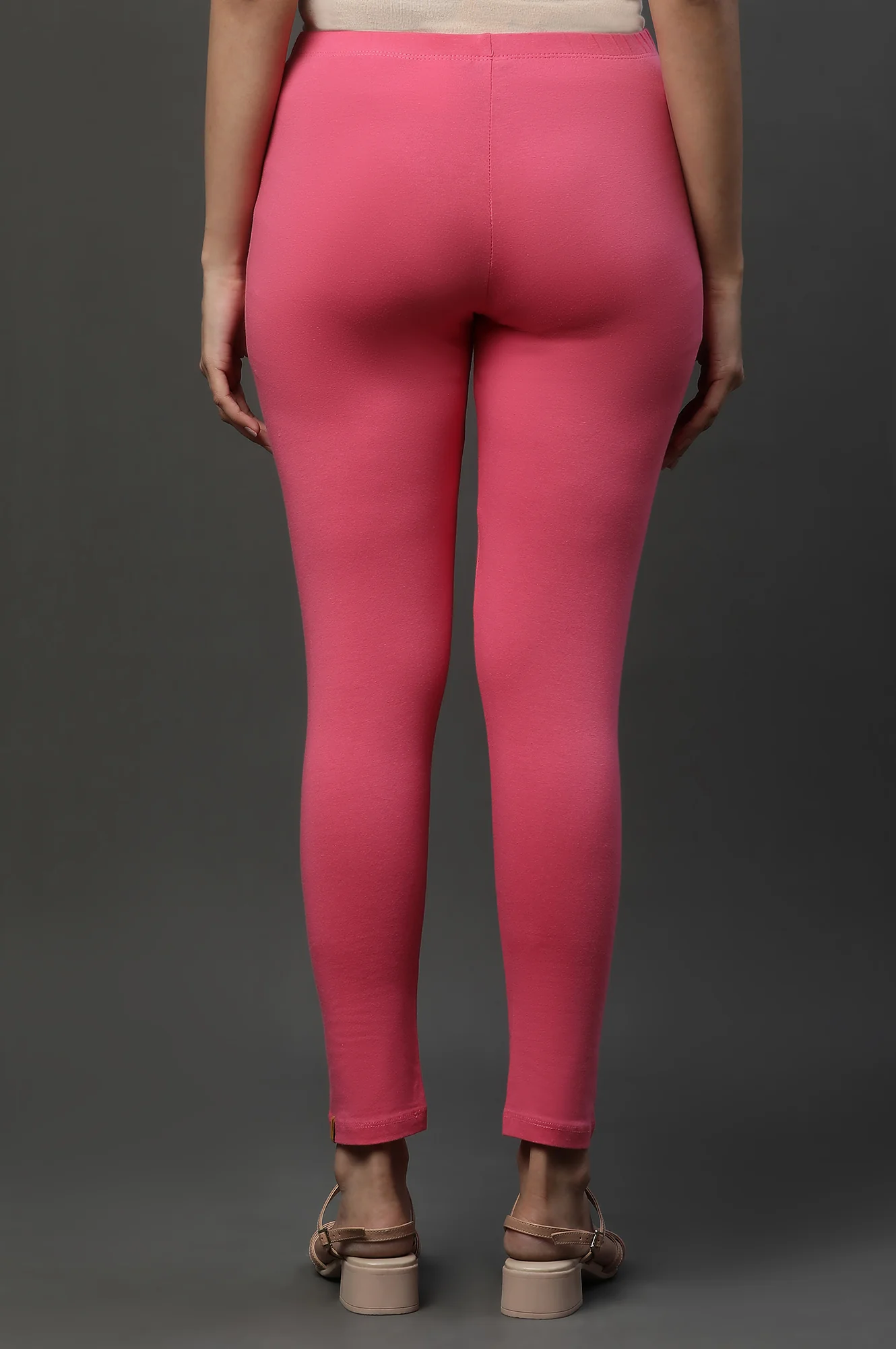 Pink Cotton Lycra Ankle Length Tights - Image 3
