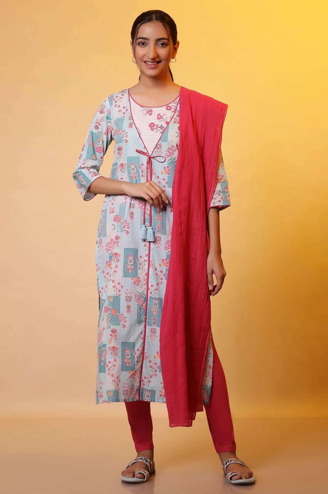 Pink Cotton Yarn-Dyed Dupatta - Image 3