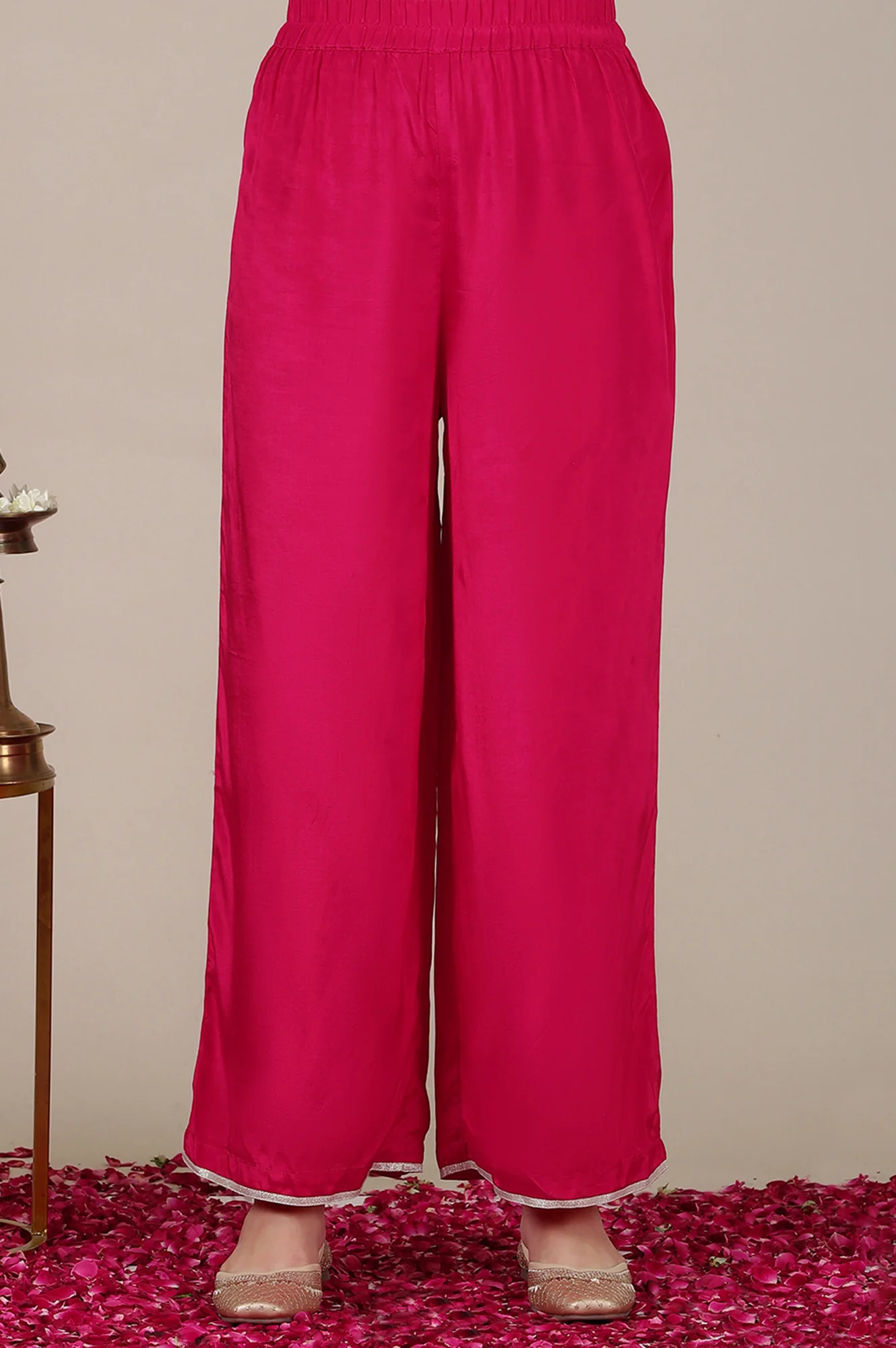 Pink Dori Embroidered Naira Cut Kurta, Palazzo and Stole Set - Image 9