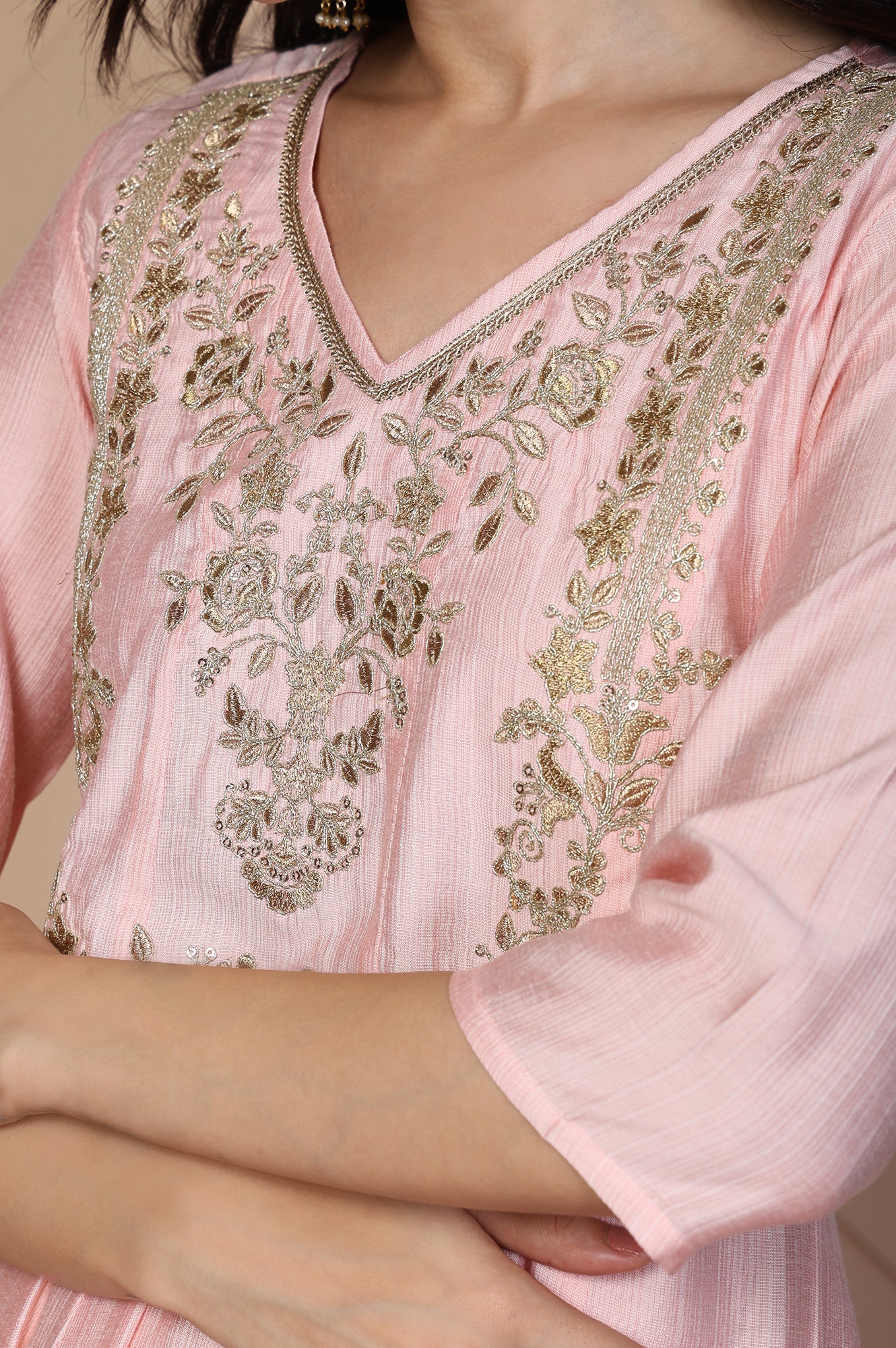 Pink Embroidered Anarkali Rayon Kurta - Image 3