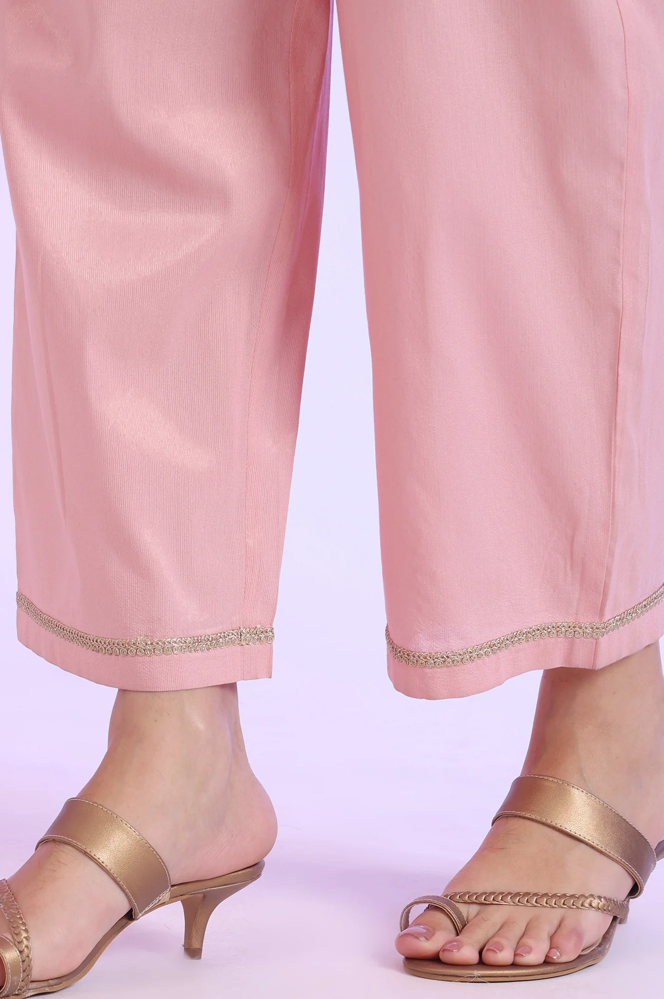Pink Embroidered Blend Straight Kurta with Palazzos & Stole Set - Image 9